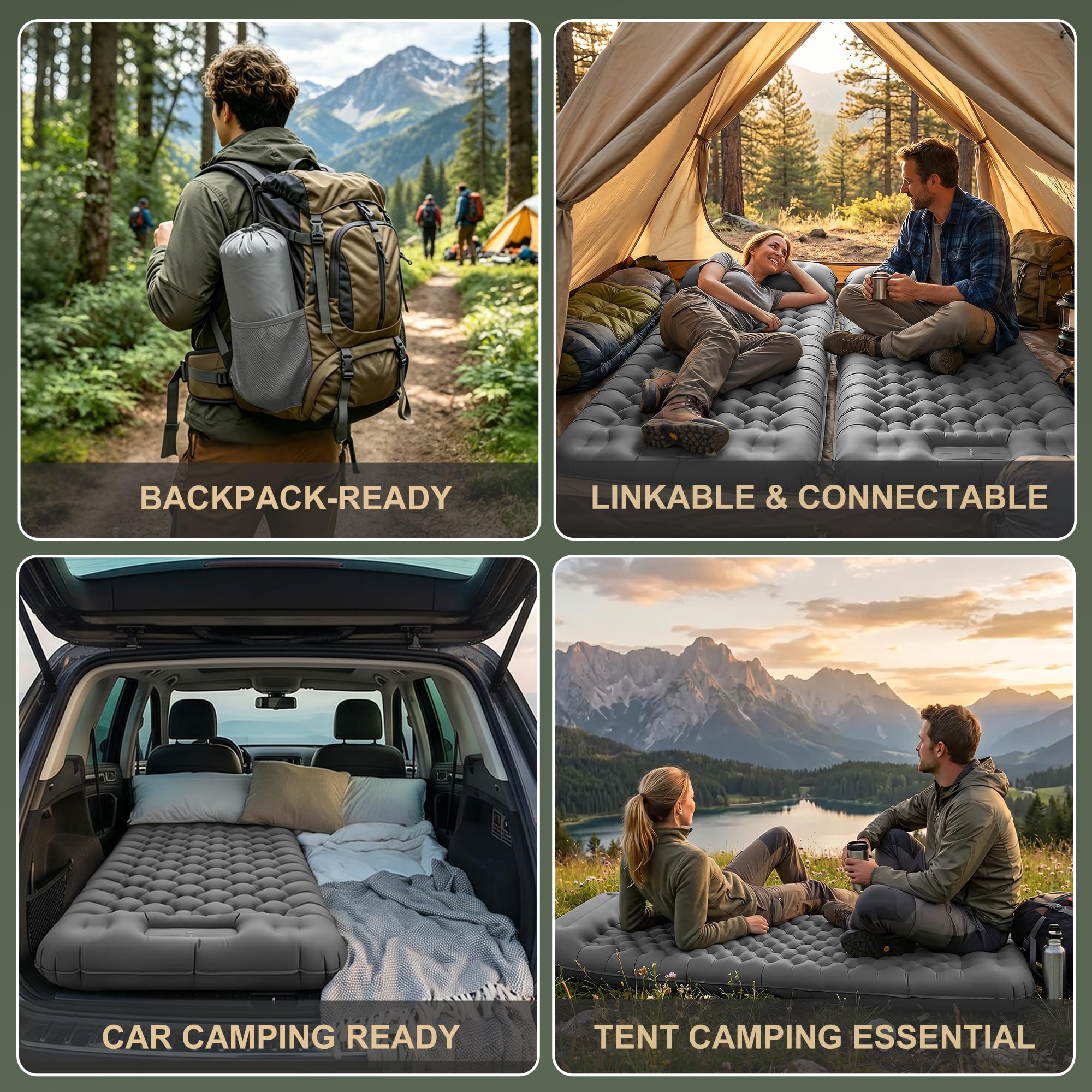 Materasso Gonfiabile Extra Spesso e Extra Largo, Materasso da Campeggio con Pompa a Piedi, Leggero e Durabile per Outdoor Camping (Grigio)