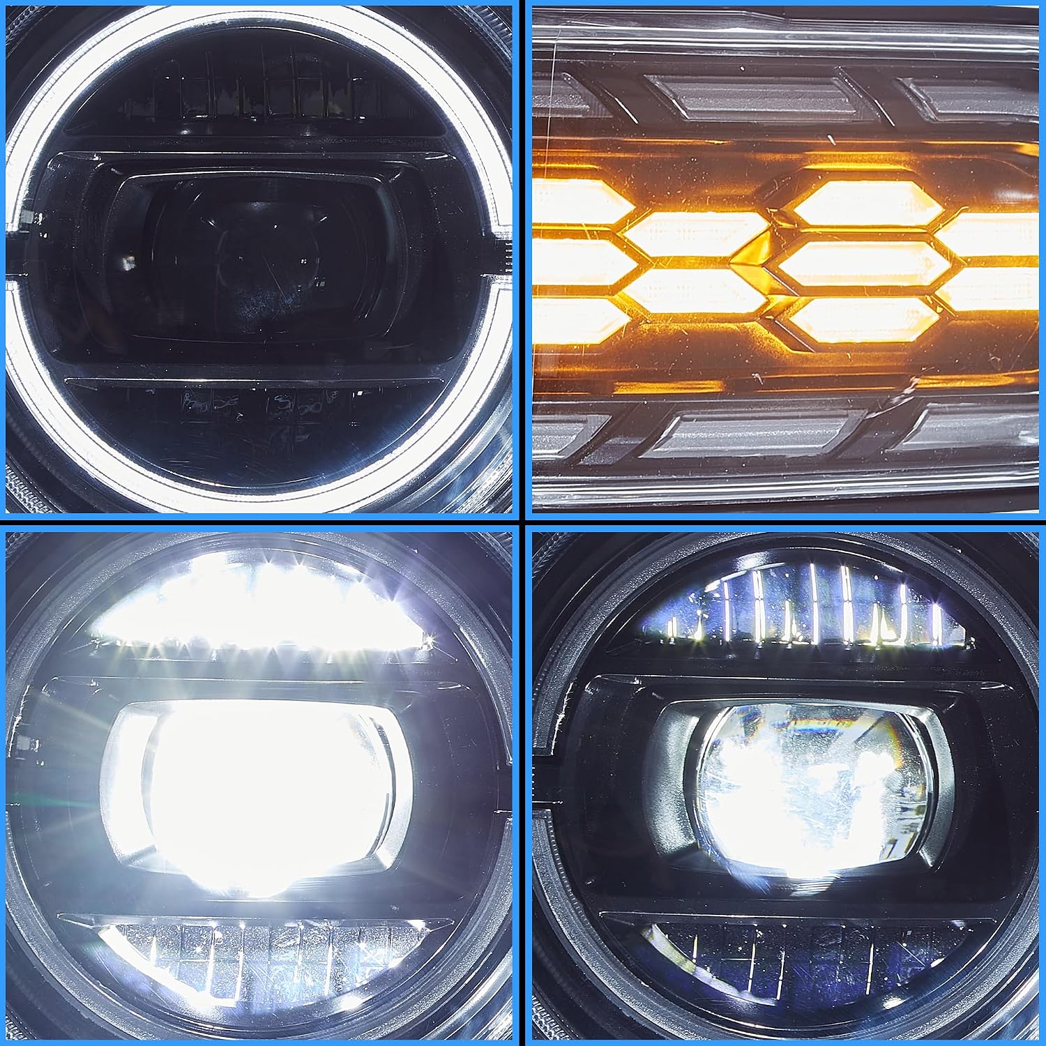 VLAND Projector Headlights Compatible with FJ Cruiser 2007-2022, Front Lamp Assembly w/Dynamic Animation Running Light Bar w/Switchback Turn Signal Lights, Sold as a PAIR, Easy Installation