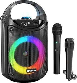 Karaoke Machine for Kids and Adults with 1 Wireless Karaoke Microphone and 1 Wired Mic, PA Portable Speaker with LED Lights, Supports TF Card/USB, AUX/MIC in, TWS for Home Party, Burletta C10