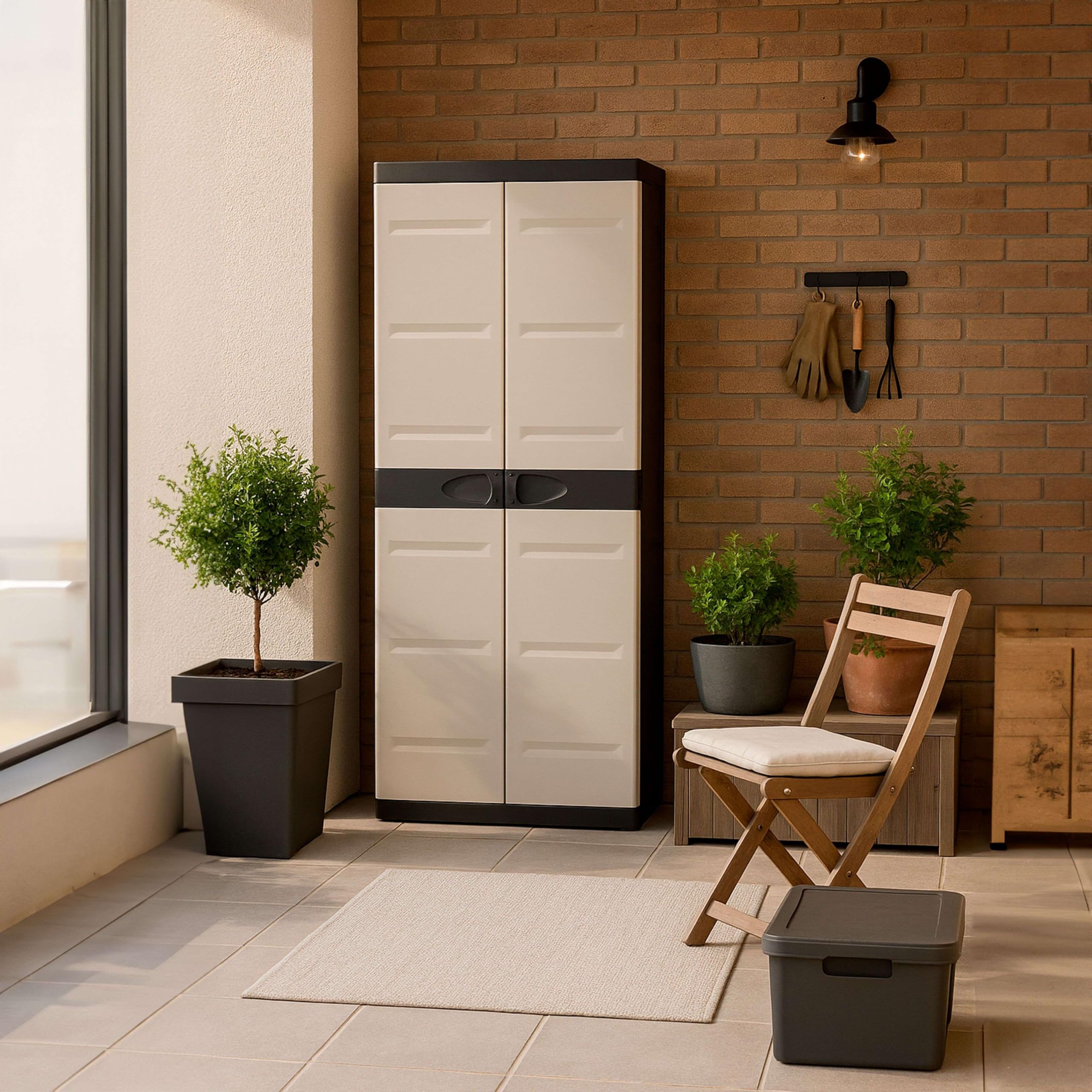 Miroytengo Armario de Resina Titanium, Armario de Jardín 2 Puertas y 4 Estantes Regulables Negro 70x176x41 cm