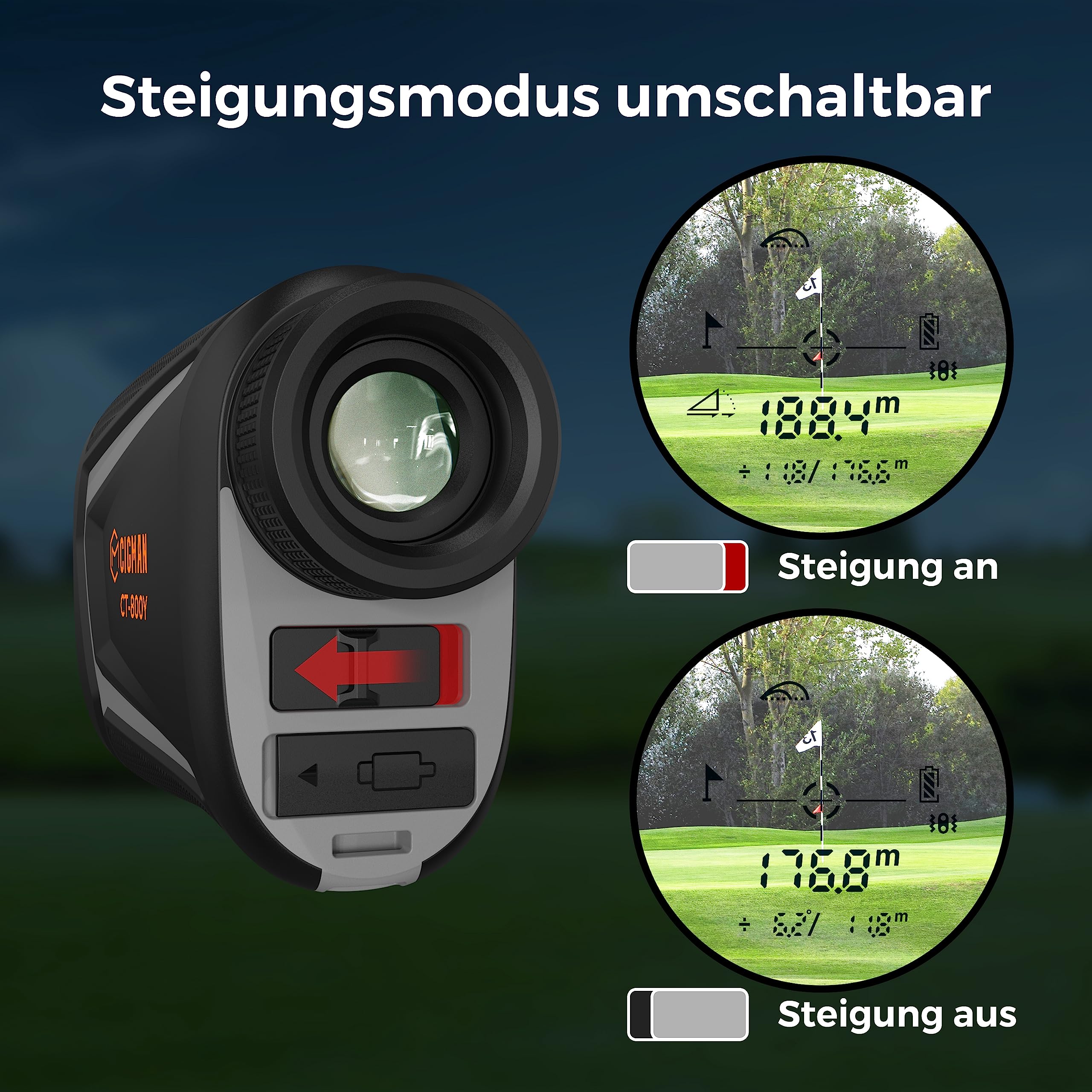 CIGMAN Laser Golf Entfernungsmesser 700M 7X Golf Rangefinder mit Slope-USB Wiederaufladbar, Fünf Messmodi, Flaggenmastverriegelung, Geschwindigkeitsmessung, Wettkampftauglich