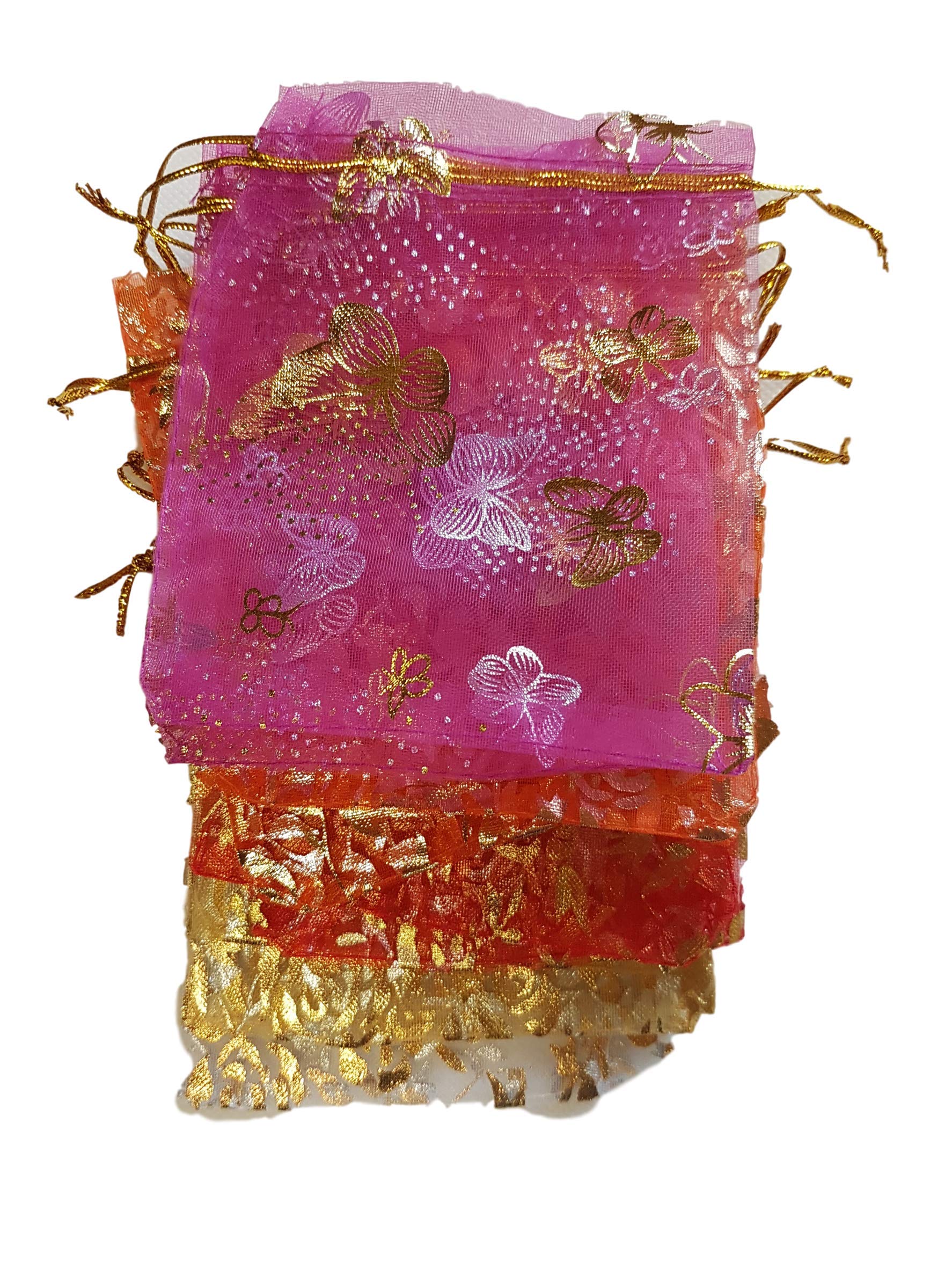Fat-catz-copy-catz Premium Quality stars, flowers, moon, plain gift organza jewellery pouches: gold, silver, pink red, 9cmx9cm (10 mixed organza bags)