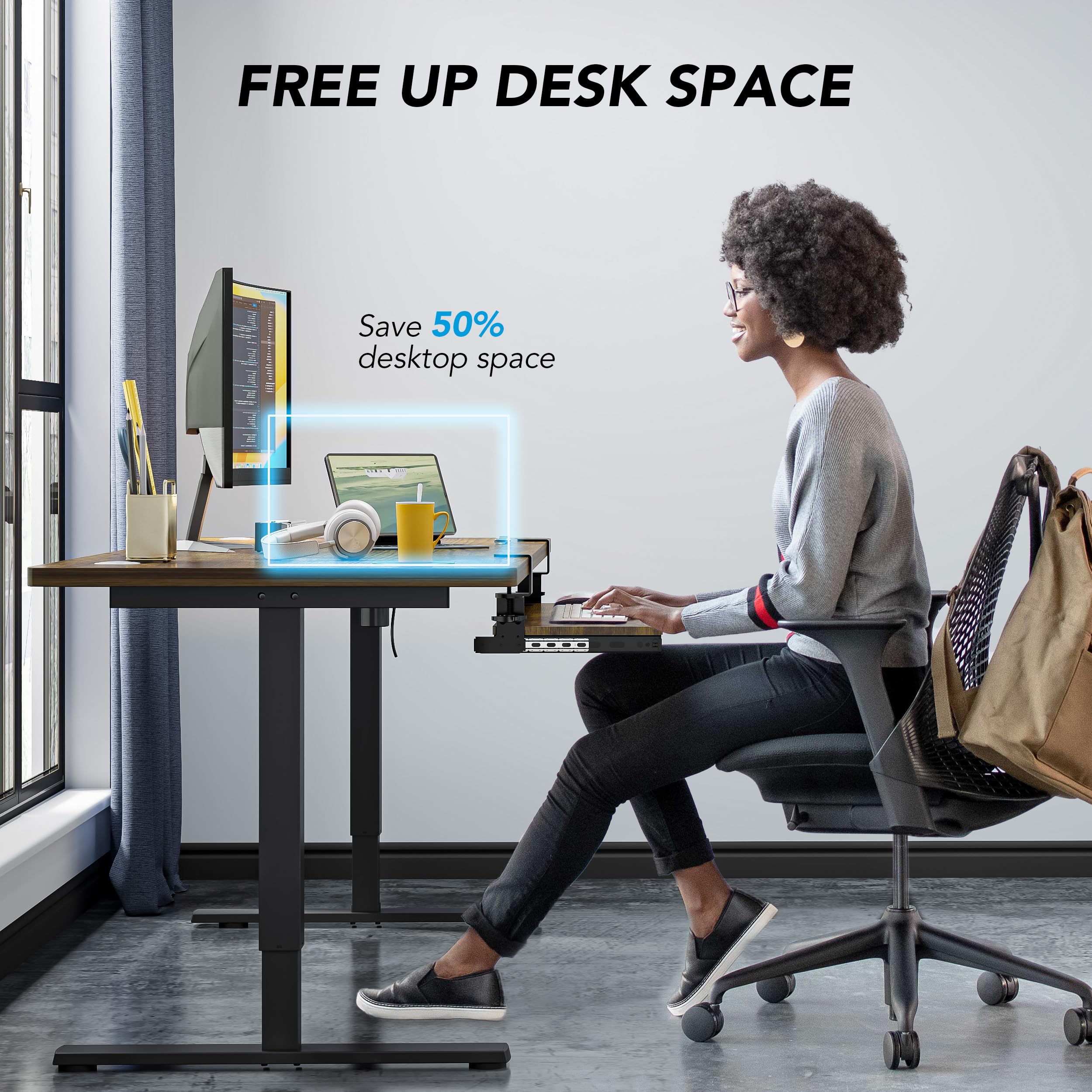 FlexiSpot Large Keyboard Tray Under Desk Ergonomic 63.5 (76.2 Including Clamps) X 30 In C Clamp Mount Retractable Adjustable Mouse Computer Keyboard Platform Tray Slide-Out Keyboard Drawer Shelf (Black