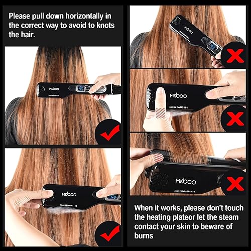 Miniatura 7 de MKBOO Plancha de pelo con vapor profesional de salón Nano Titanium de cerámica de vapor con peine removibleLCD digital 5 niveles de temperatura