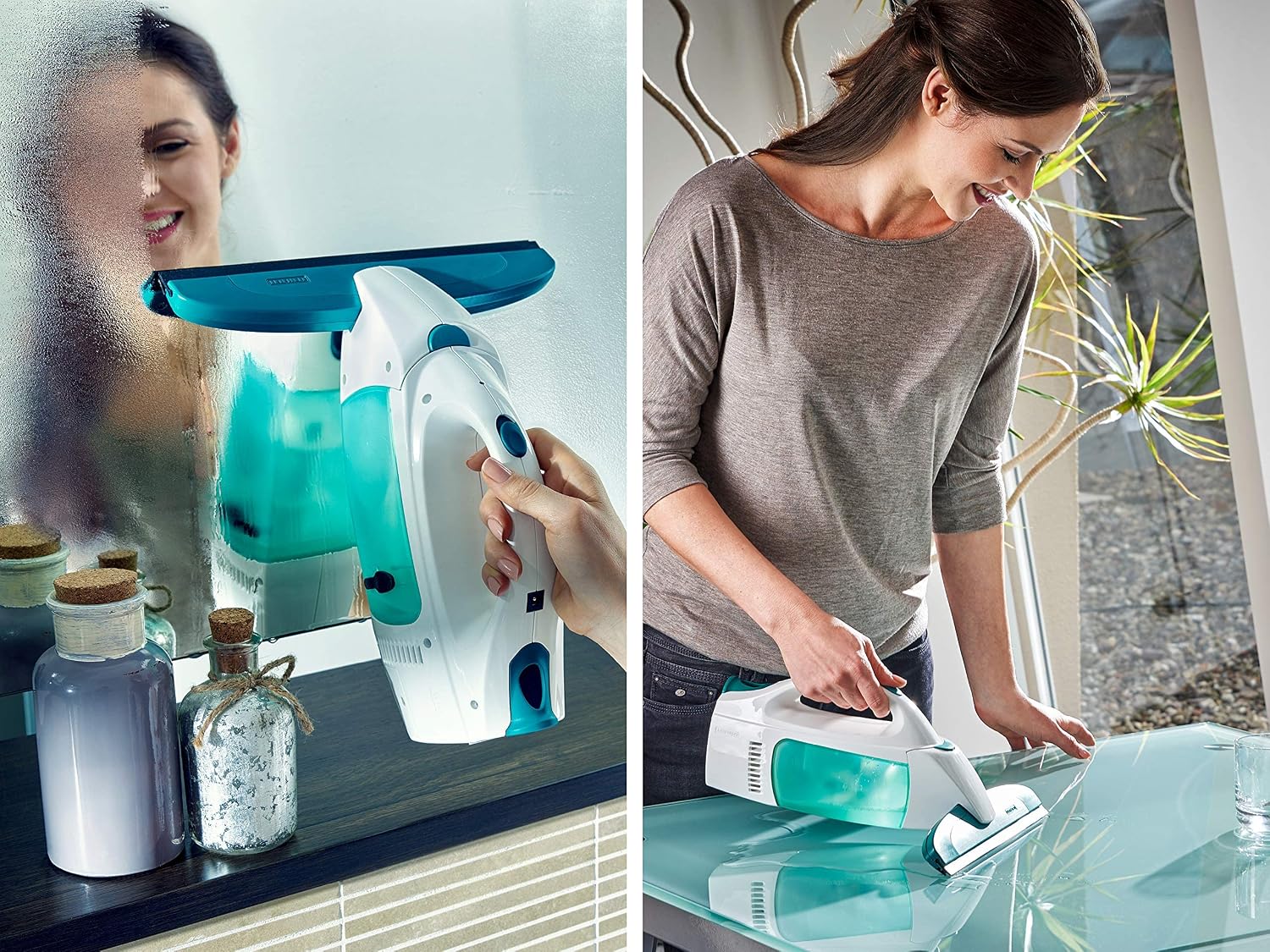 Leifheit Window Vacuum Cleaner Dry&Clean, with Handle and Window Washer, Window Cleaner, Battery-Powered Window Cleaner, 51003