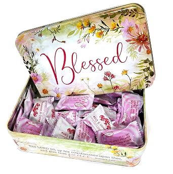 Strawberry & Cream Hard Candy in Wildflower Blessed Tin, 5.5 Ounces by Scripture Candy