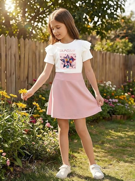 Vestido Niña K-Pop, con Estampado Idol. Moda Anime Infantil. Vestido de Manga Corta con Volantes y Falda Acampanada. Moda Casual de Verano para Niñas de 2 a 12 Años. - 4