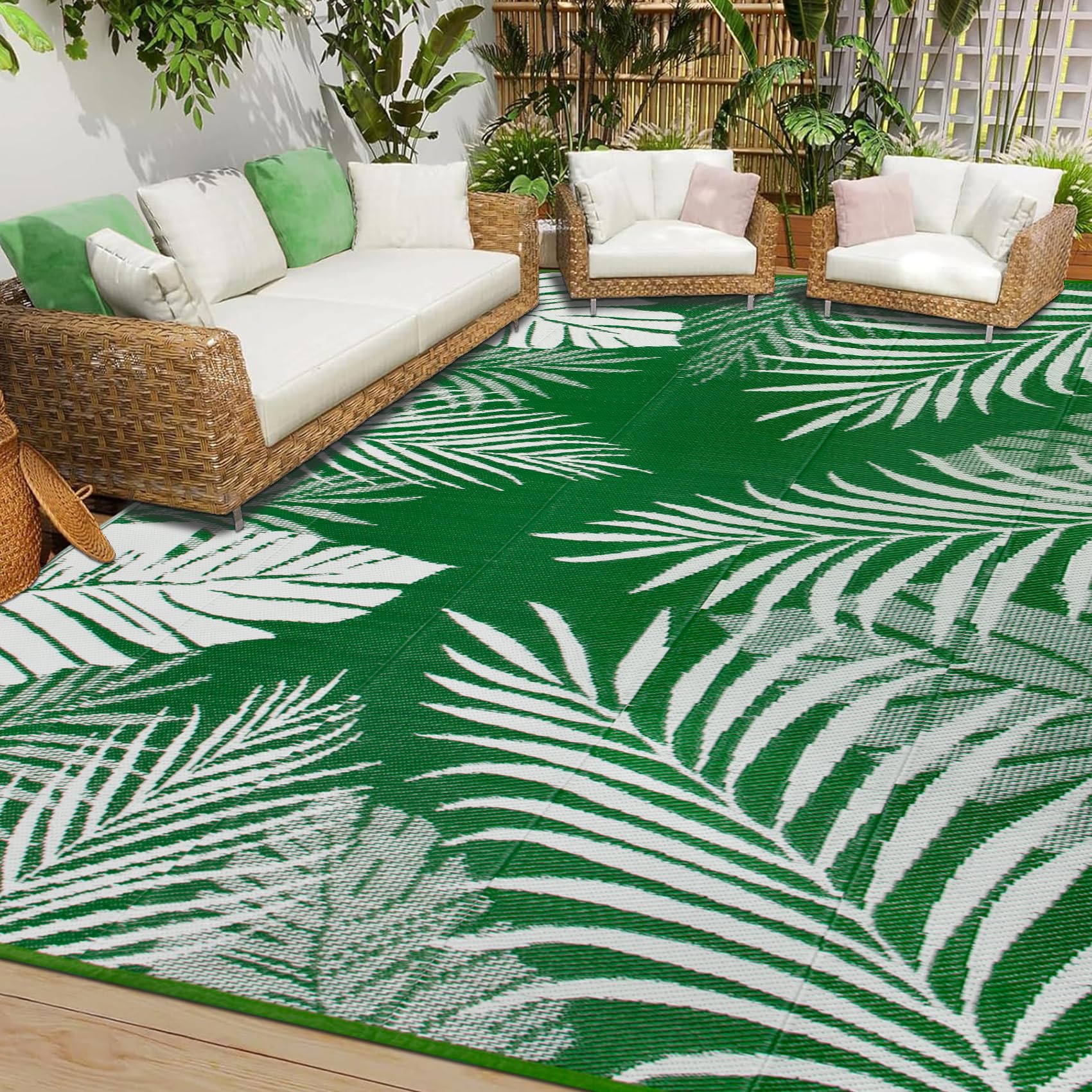 Cekene Alfombra Exterior Impermeable Verde 180x270cm Grande Alfombra Terraza Reversible Mantas de Picnic Polipropileno para Balcón Pícnic Camping Caravana