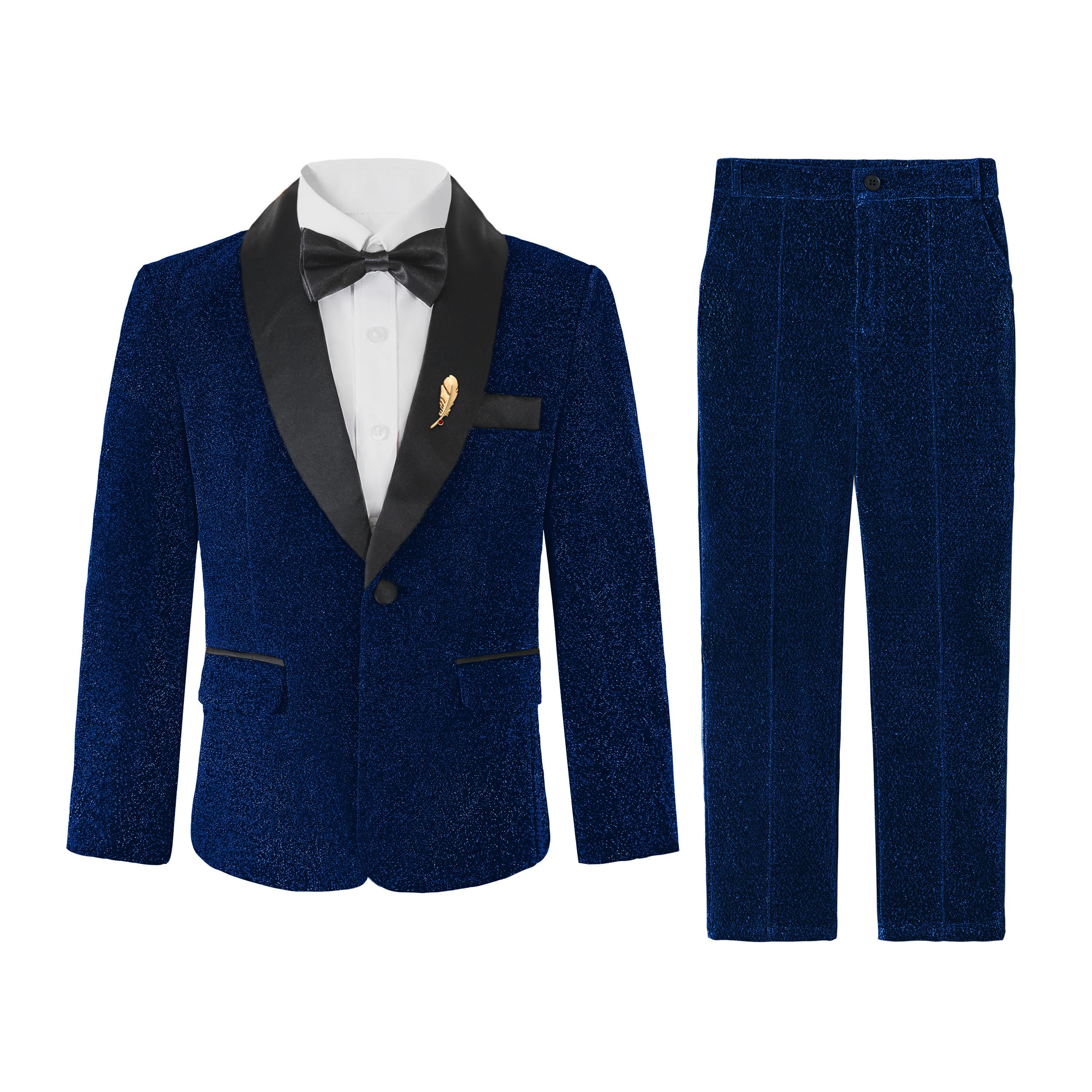 LOLANTA Completo Elegante per Bambini 4 Pezzi, Smoking da Ragazzo, Abito da Festa Luccicante per Ragazzi, Outfit per Paggetto con Blazer, Pantaloni, Camicia e Papillon