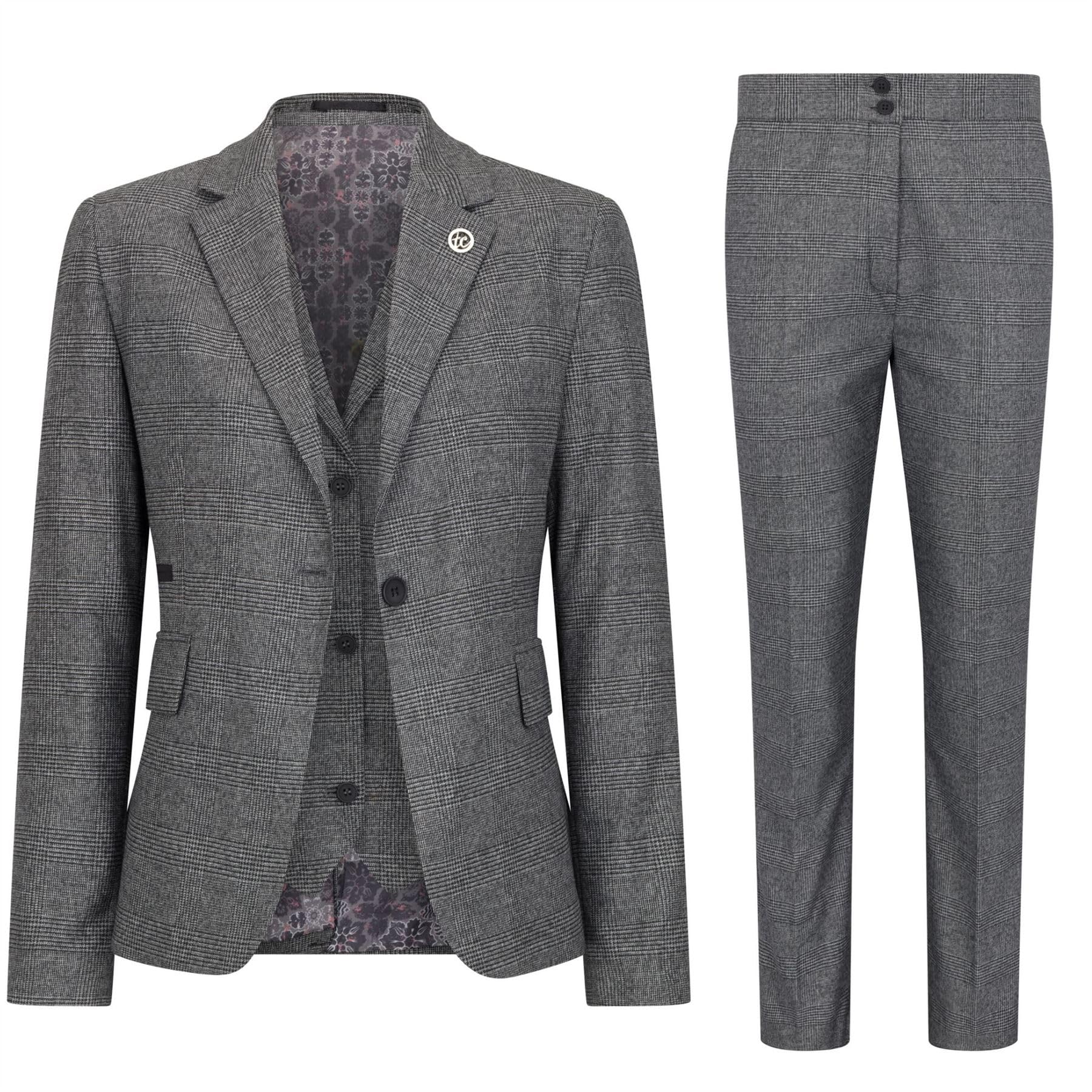 TruClothing.com Damen Anzug 3 Teilig Grau Karo Tailored Fit Business Formal