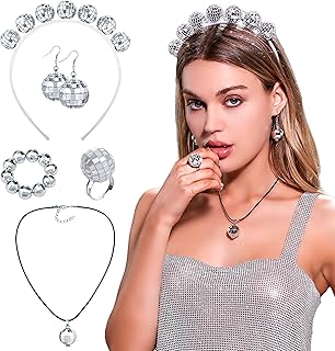 LaVenty Disco Accessories Abba Accessories Women Disco Costume Women Disco Party Outfit Women Disco Ball Earrings 70s Costumes For Women Disco Necklace Disco Ball Headband