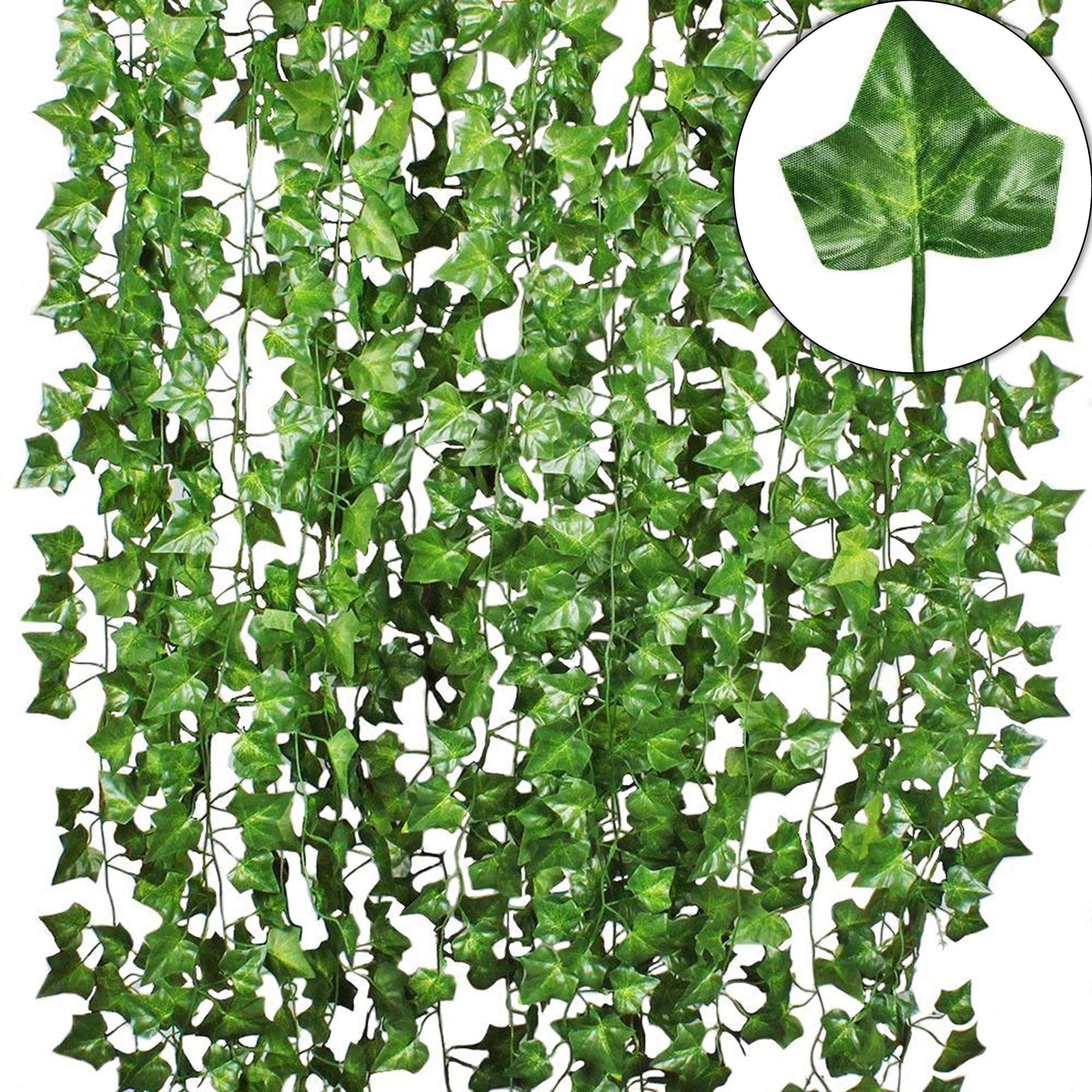 MUNDEYA Artificial Ivy Garland Fake Vines, Silk Leaves Greenery Hanging Plants for Bedroom Garden Home Wedding Wall Decor, 76 Feet Pack of 12