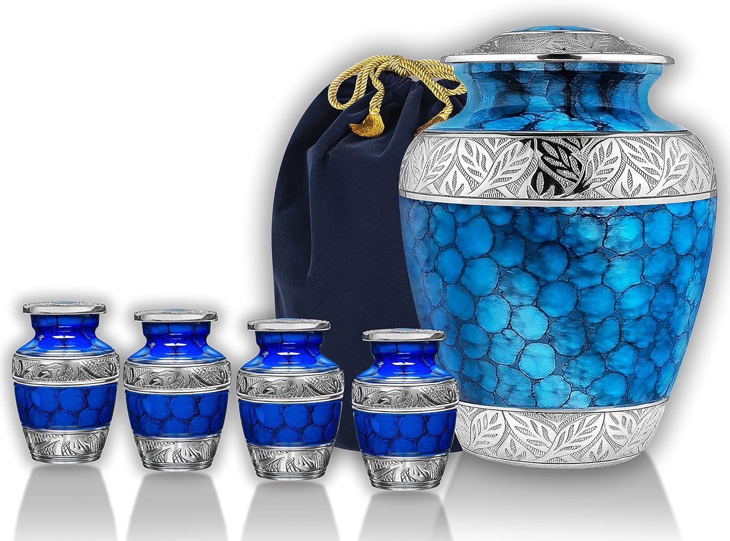 Trupoint Memorials Cremation Urns for Adult - Holds 0.75 Lbs. Per Mini Urn, 2.75" x 1.75" Mini Cremation Urns, Keepsake Burial Urns with Case & Bags - Forever Classic Blue.