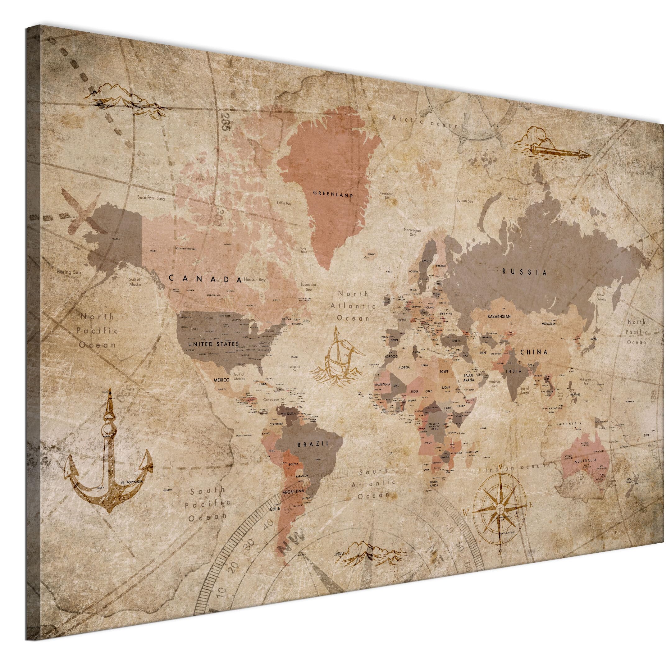 LUMASOUL Wandbilder Wohnzimmer Leinwandbild Weltkarte 120x80 cm