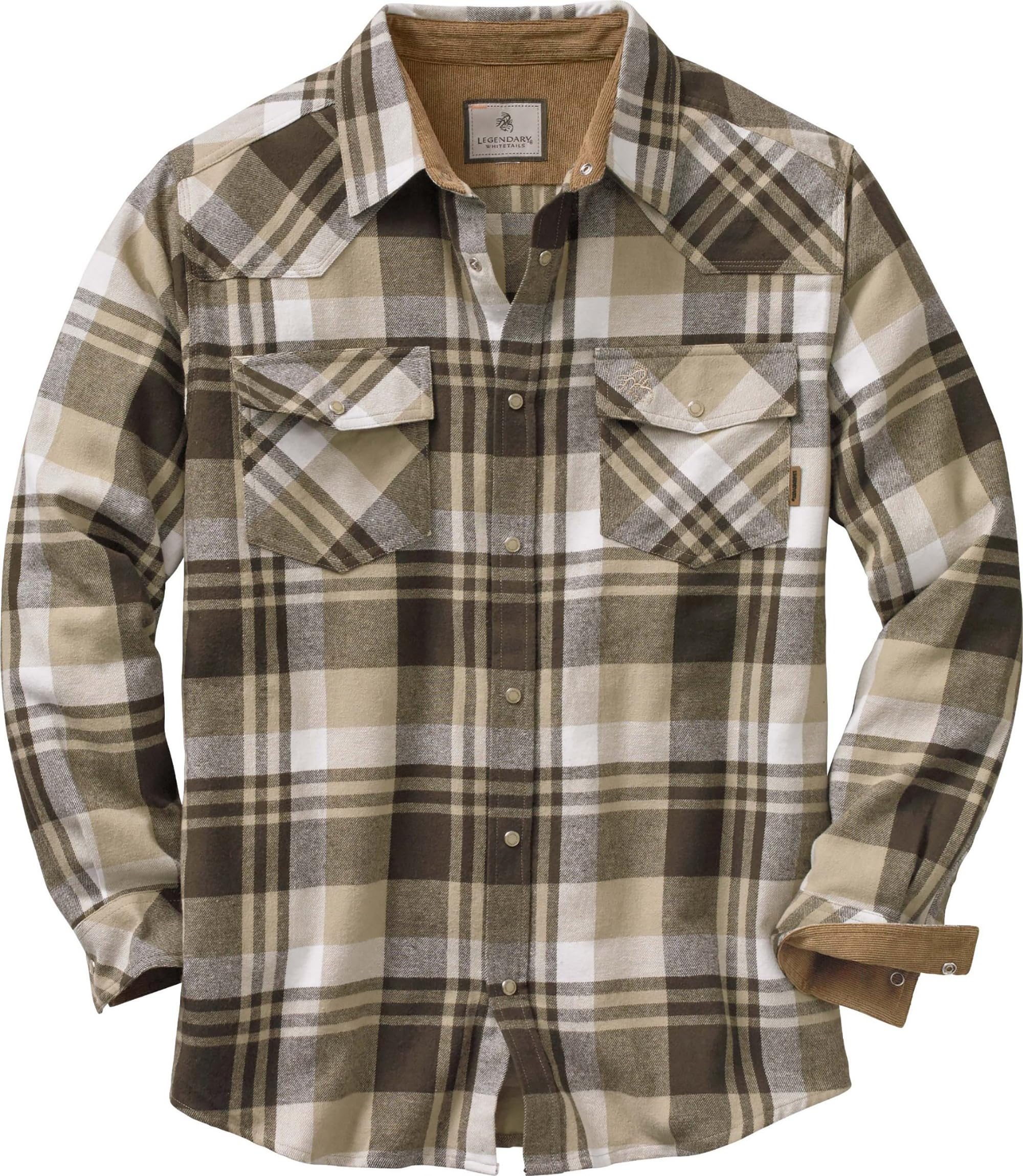 Legendary Whitetails Men's Standard Shotgun Western Flannel Shirt, Tobacco Range Plaid, XX-Large