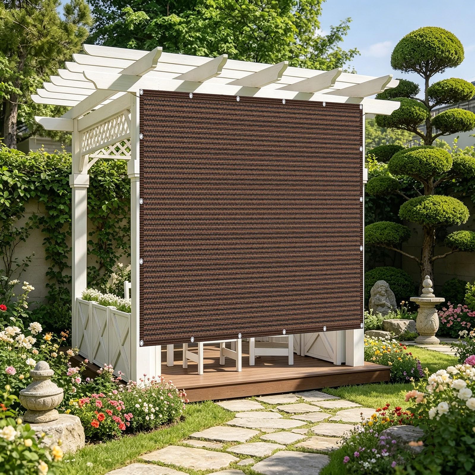 Voile d'ombrage rectangulaire protection solaire marron 1.3x9m en maille HDPE