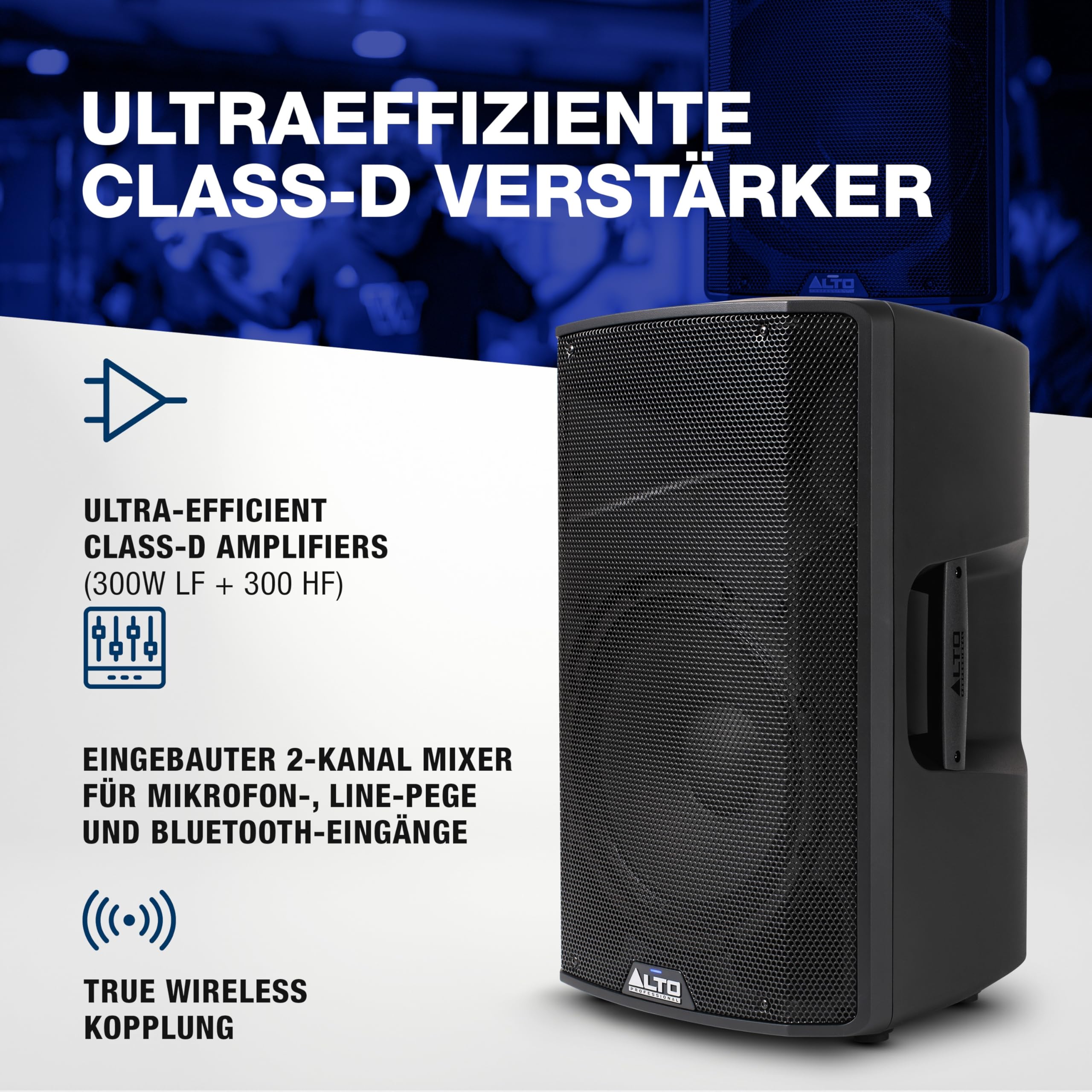 ALTO TX412B 600 Watt 12-Zoll Akkubetriebener PA Anlage mit Bluetooth, 2-Kanal Mixer, für True Wireless Auftritte im Freien für Mobile DJs und Musiker