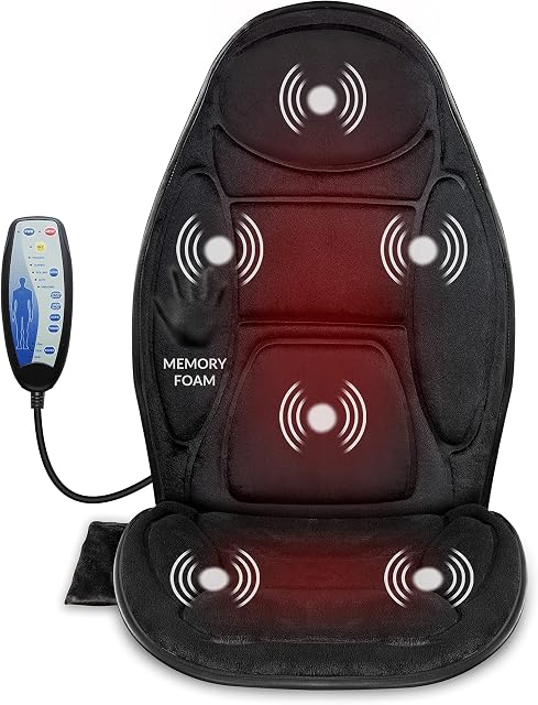 Snailax Memory Foam Back Massager - Massage Chair with Heat, 6 Vibration Massage Nodes & 3 Heating Pad, Massage Seat Cushion for Home Office Chair