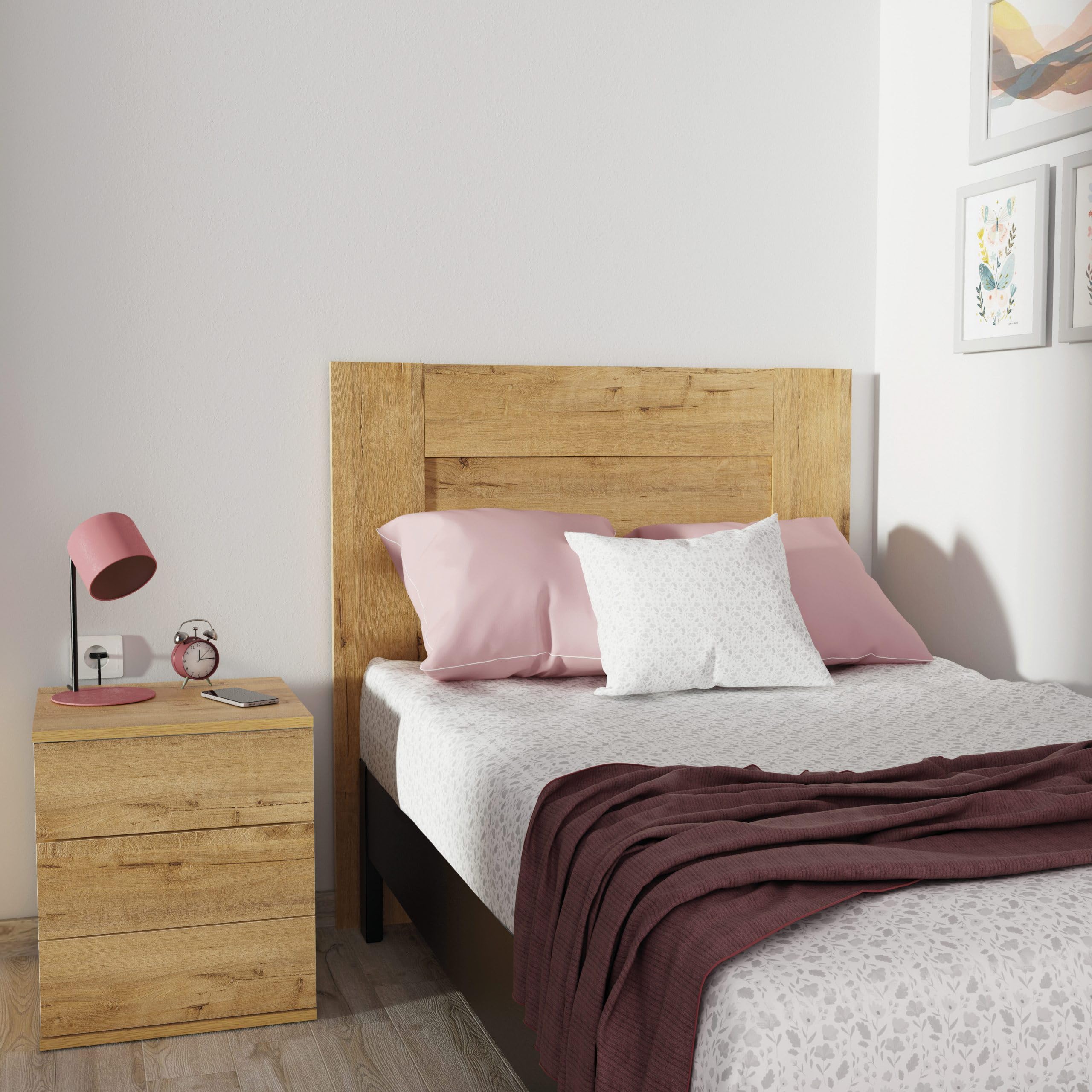 MUEBLES PITARCH -Testiera per letto da 100 moderno, rovere oro, 106 x 164 x 2,2 cm, camera singola, vintage, collezione Aroa