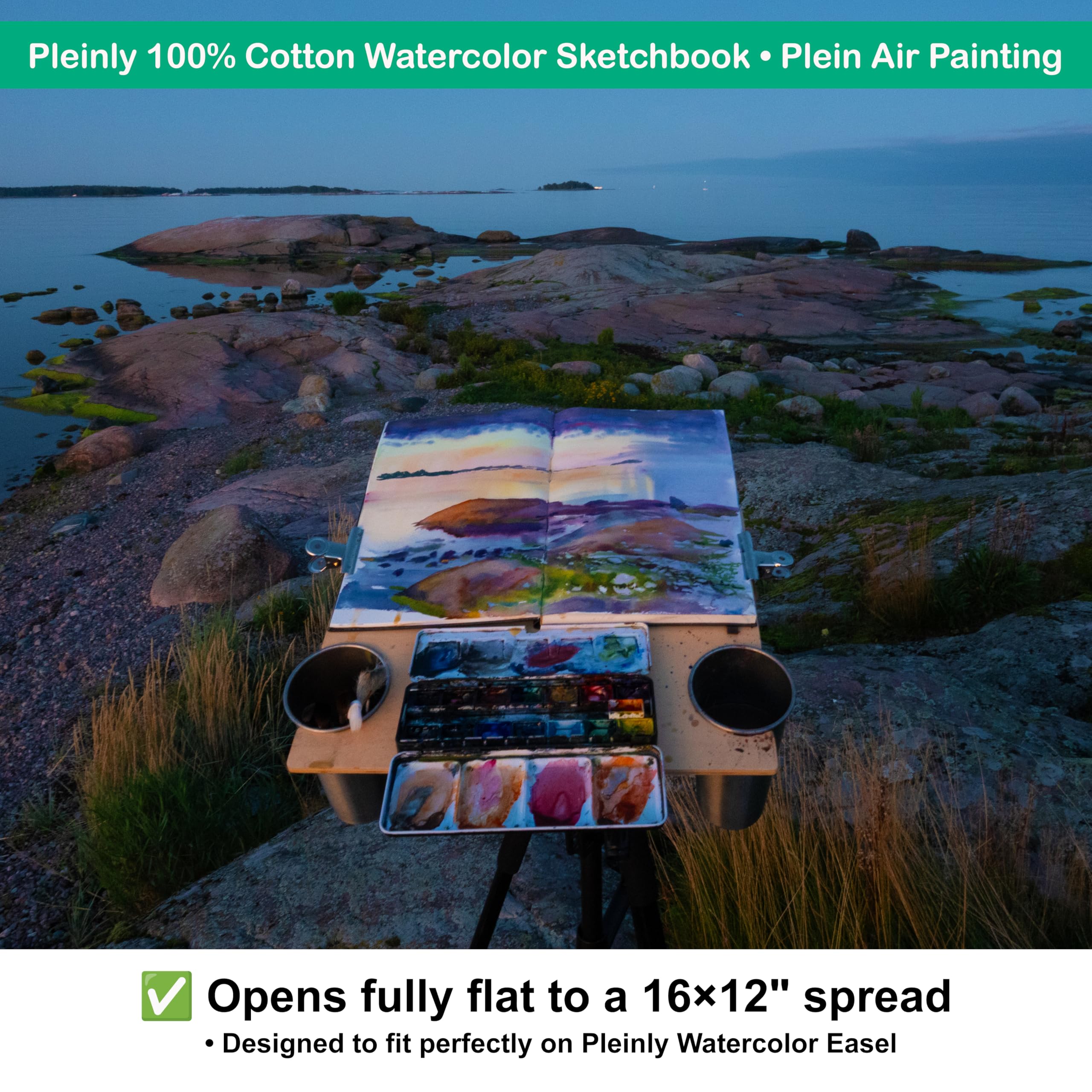 2 cuadernos de bocetos PLEINLY de acuarela 100% algodón HP y CP, papel tipo L, tamaño grande de 8 x 12 pulgadas, 140 libras/300 g/m², 2 x 52 páginas, vertical, cabe en un soporte de panel húmedo, tapa