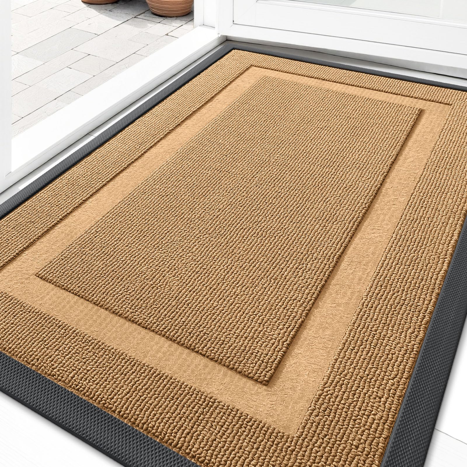 OLANLY Front Door Mat Outside 33x21, All-Season Heavy-Duty Rubber Doormat | Butter Yellow, Absorbent, Stain and Fade Resistant, Non-Slip Backing, Low-Profile Indoor Outdoor Floor Mat for Entryway