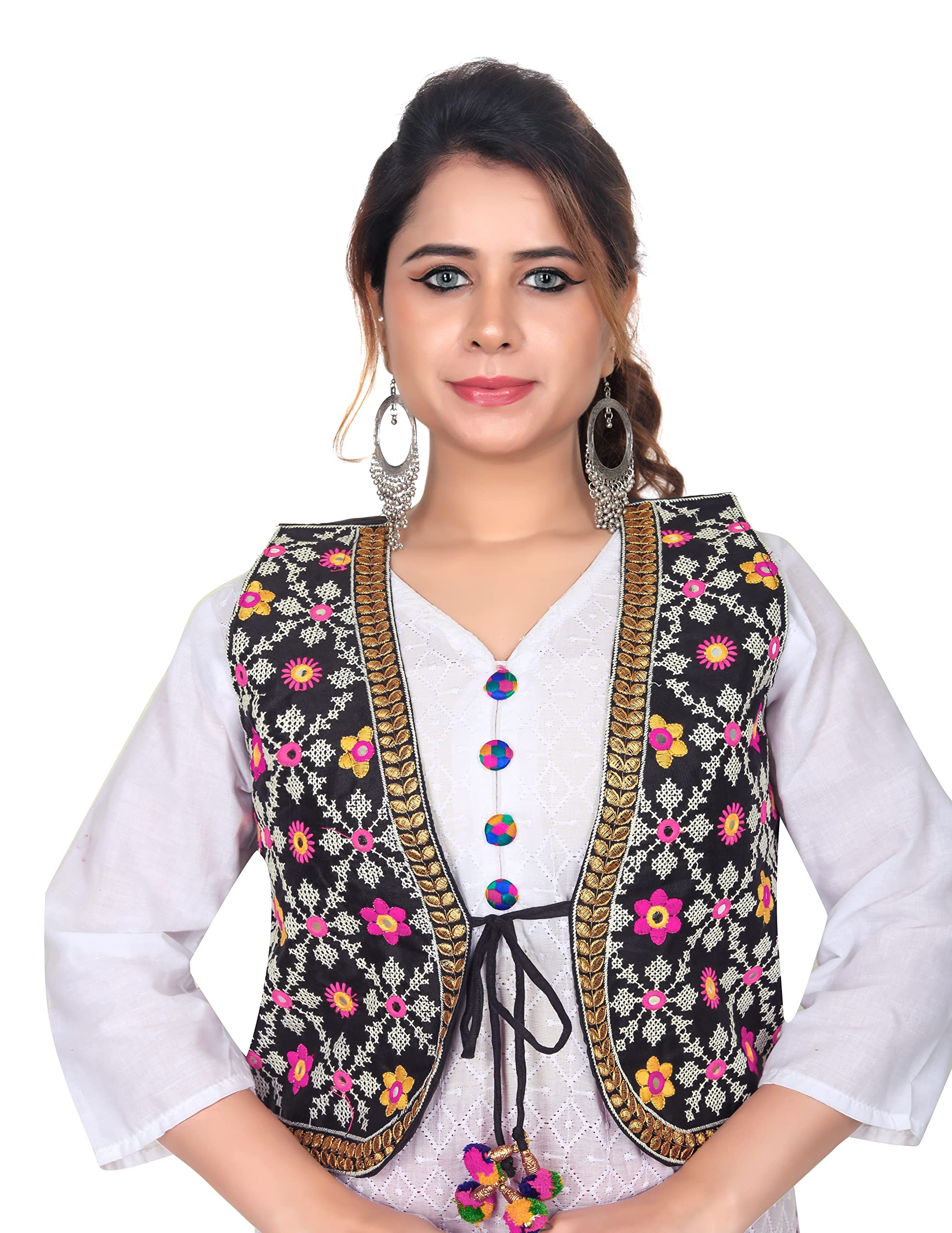 Shivam Fashion Women's Ethnic Jacket Waist Coat Stylish Cotton Handmade Navratri Traditional Rajasthani Embroidered Jacket for Women (Black)-picture-47