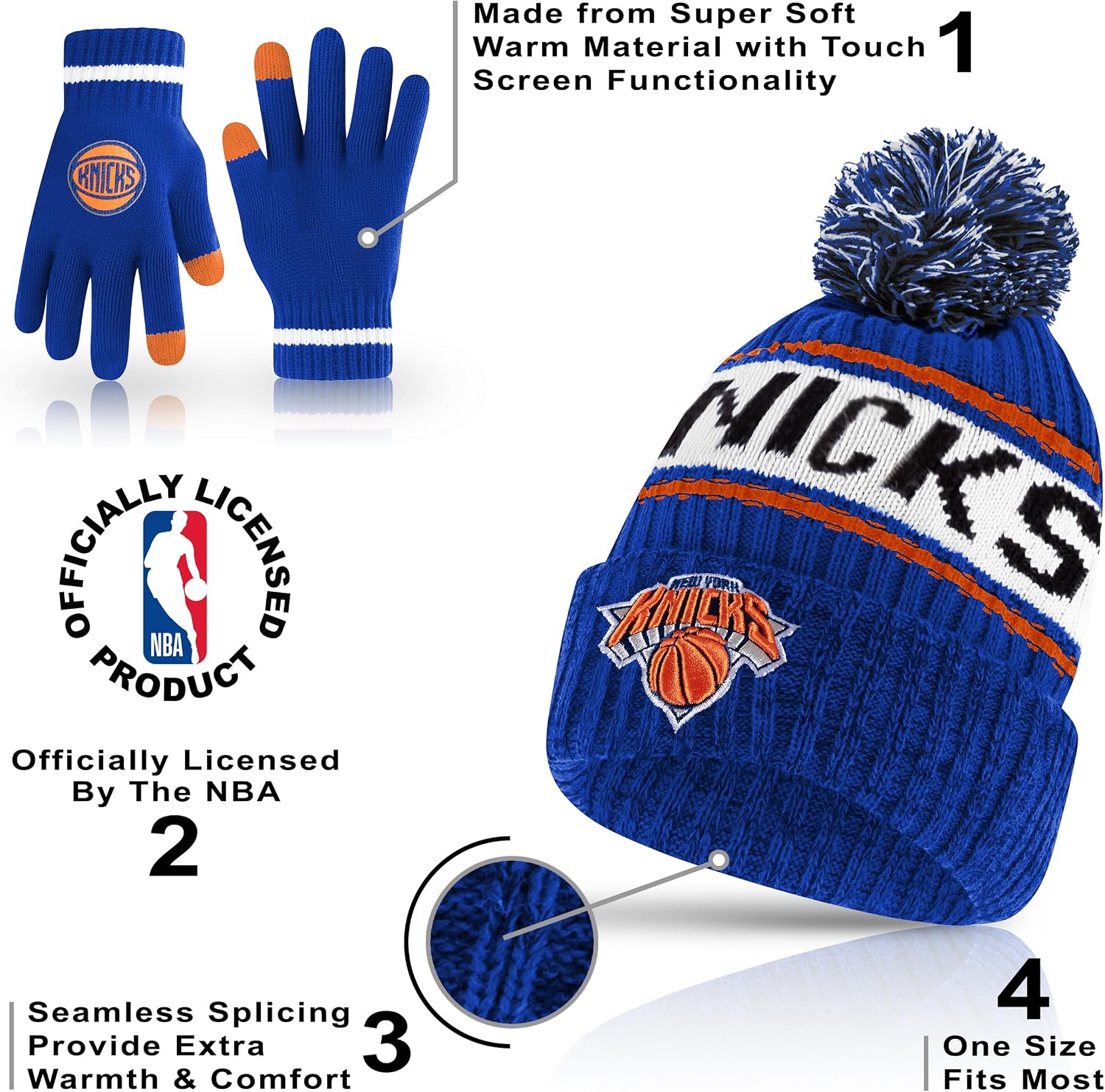 Ultra Game Youth NBA Official Super Soft Winter Beanie Knit Hat with Extra Warm Touch Screen Gloves