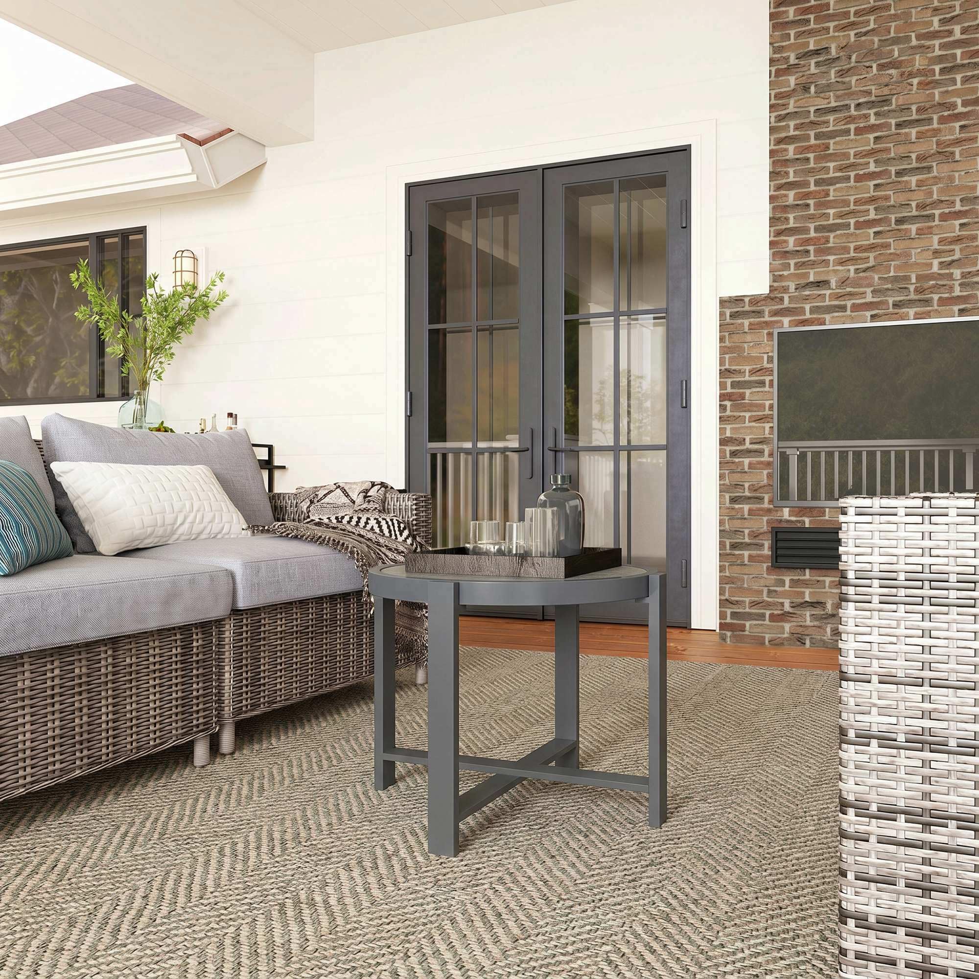 Outsunny Beistelltisch Gartentisch Rund Wetterfest mit Marmoroptik Grau | Aluminium, Balkontisch, Campingtisch, Kaffeetisch, für Wohnzimmer Büro Outdoor Indoor