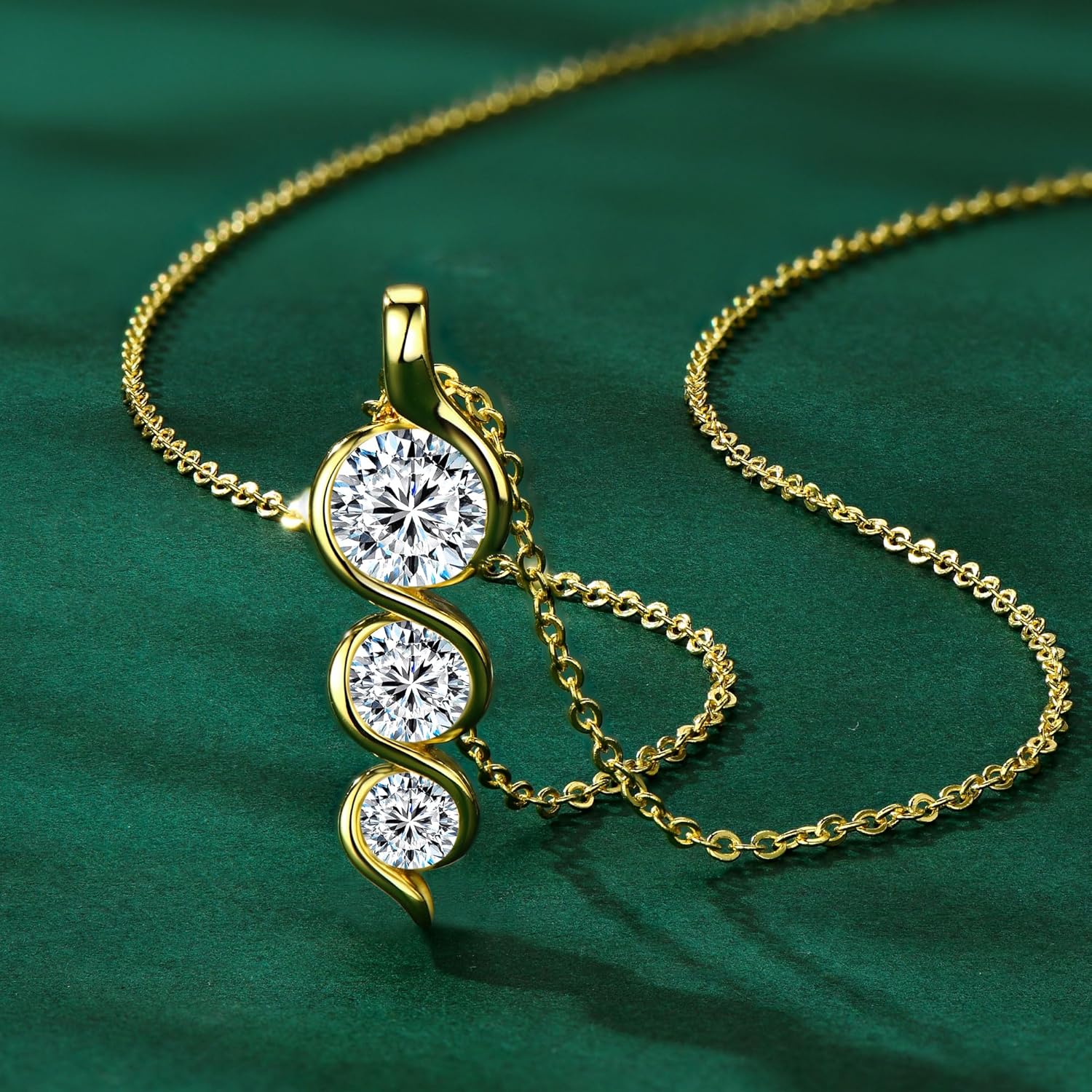 3-Stones Moissanite Pendant Necklace, 1.8cttw D Color Moissanite 925 Sterling Silver Infinity Necklace Jewelry for Women, Wife or Mom - Image 3