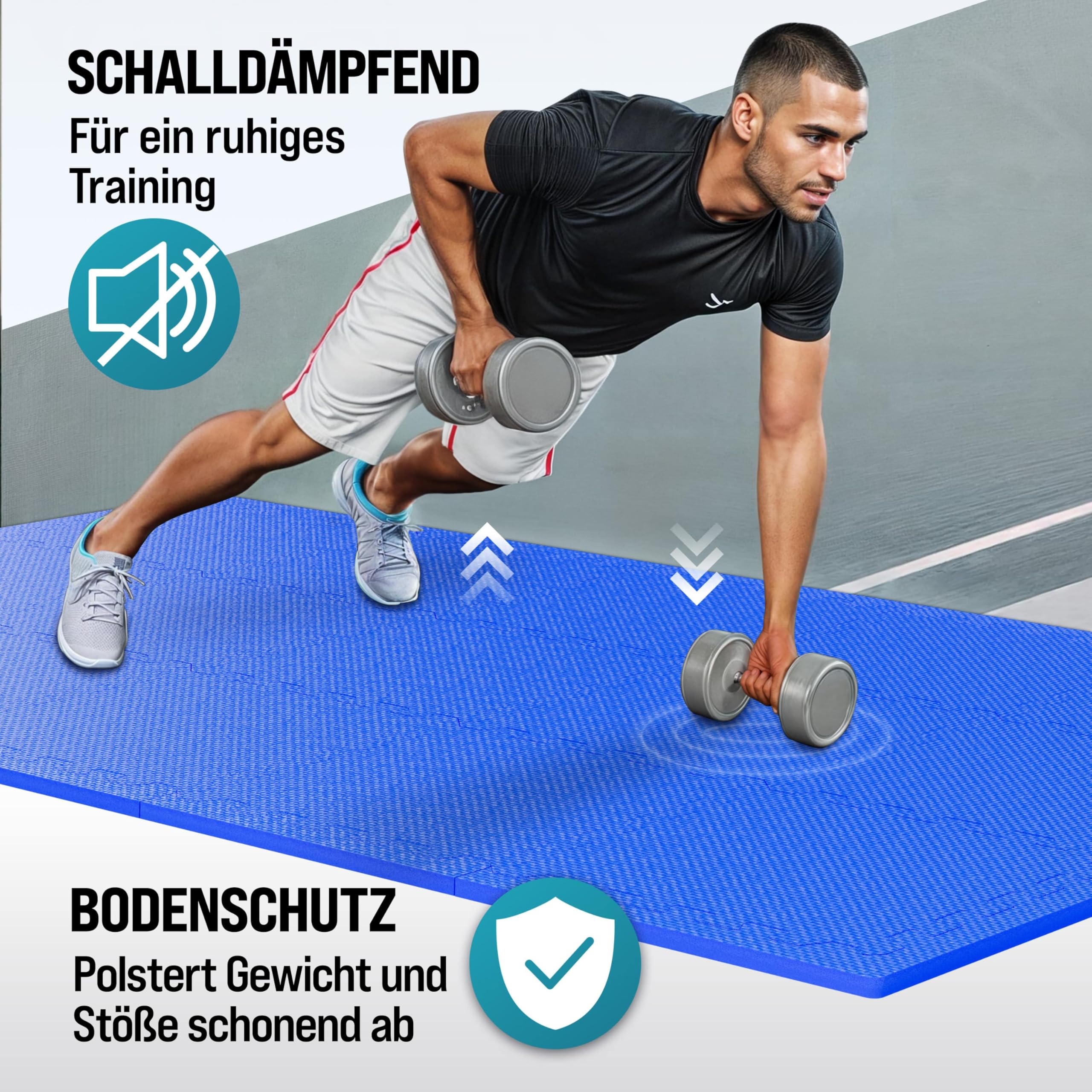MONZANA® 32x Bodenschutzmatte für Pool & Fitness 45x45cm rutschfest Fitnessgerät Wärmeisolierend Eva-Schaumstoff Erweiterbar Unterlage Blau