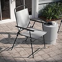 Vista 4 de EMMA + OLIVER Munroe Folding Patio Sling Chairs - Gray - All-Weather Textilene Seat and Back - Integrated Armrests - Set of 2