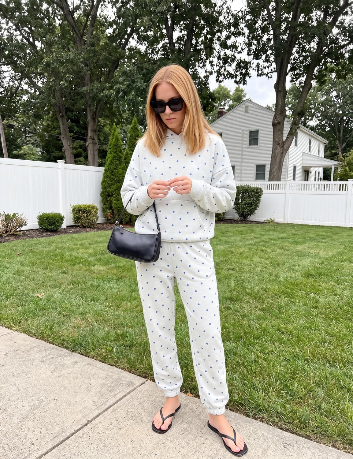 HOCANDY Polka Dot Hoodie and Jogger Sets for Women 2026 Trendy Oversized Fleece Polka Dot Sweat Set with Pockets