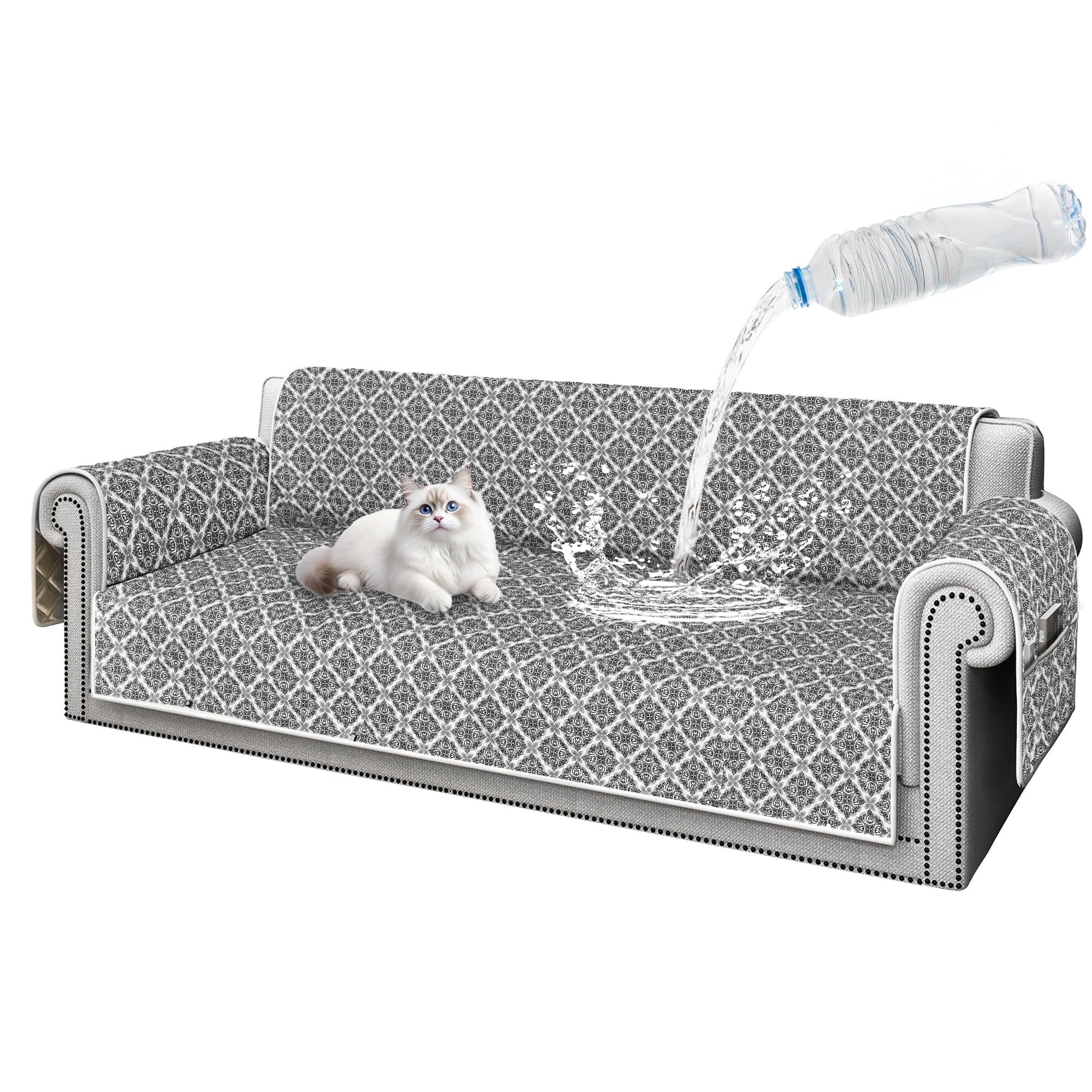 ALIECOM 100% Waterproof Couch Cover for 3 Cushion Couch Sofa Pet Friendly Sofa Covers Washable Printed Non Slip Furniture Protector Slipcovers with