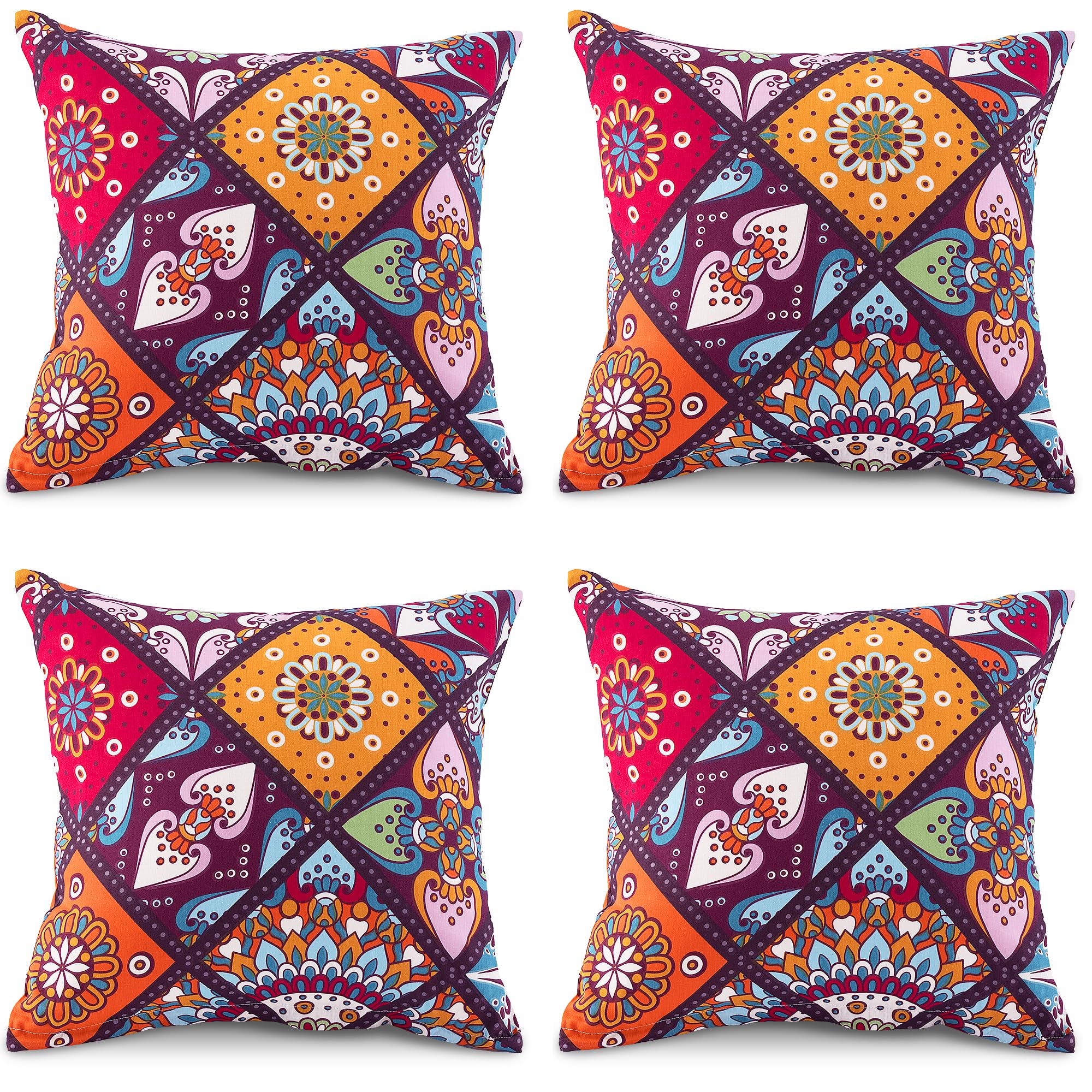 ATsense 4er Set Kissenbezug 40 x 40 cm, 4 Stück - 100% Baumwolle, Bunt Kopfkissenbezug mit Reißverschluss, Superweicher Premium und Hypoallergen, ÖkoTex Super Bequemer Kissenhülle（Böhmen，Paisley）
