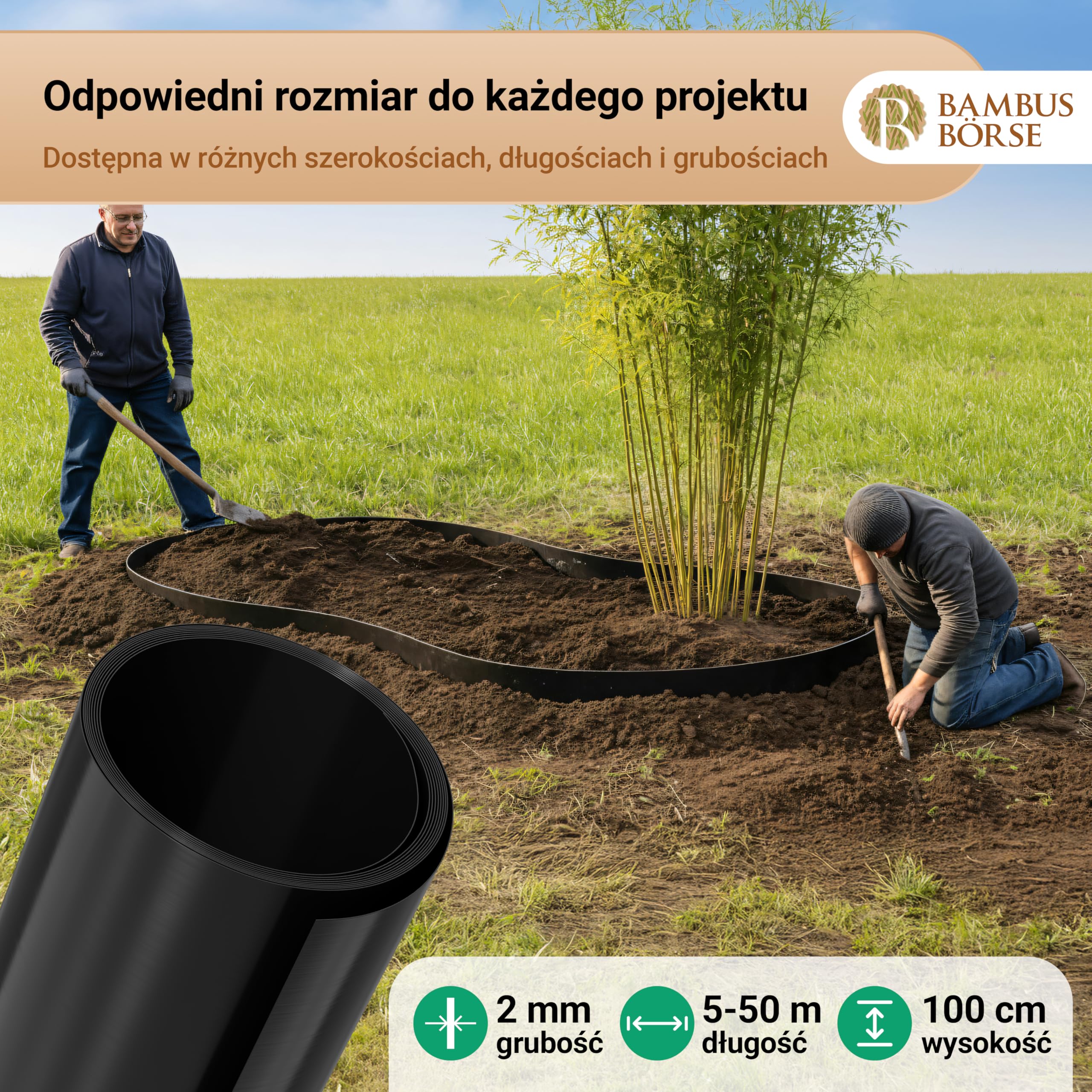 Ogranicznik korzeniowy Bariera kłącza grubość 2 mm, wysokość 100 cm, długość 5 metrów