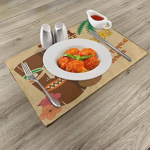 Miniatura 2 de Ambesonne Tiki Bar - Juego de 4 manteles individuales de tela lavable para mesa de comedor, tamaño estándar, color beige y marrón