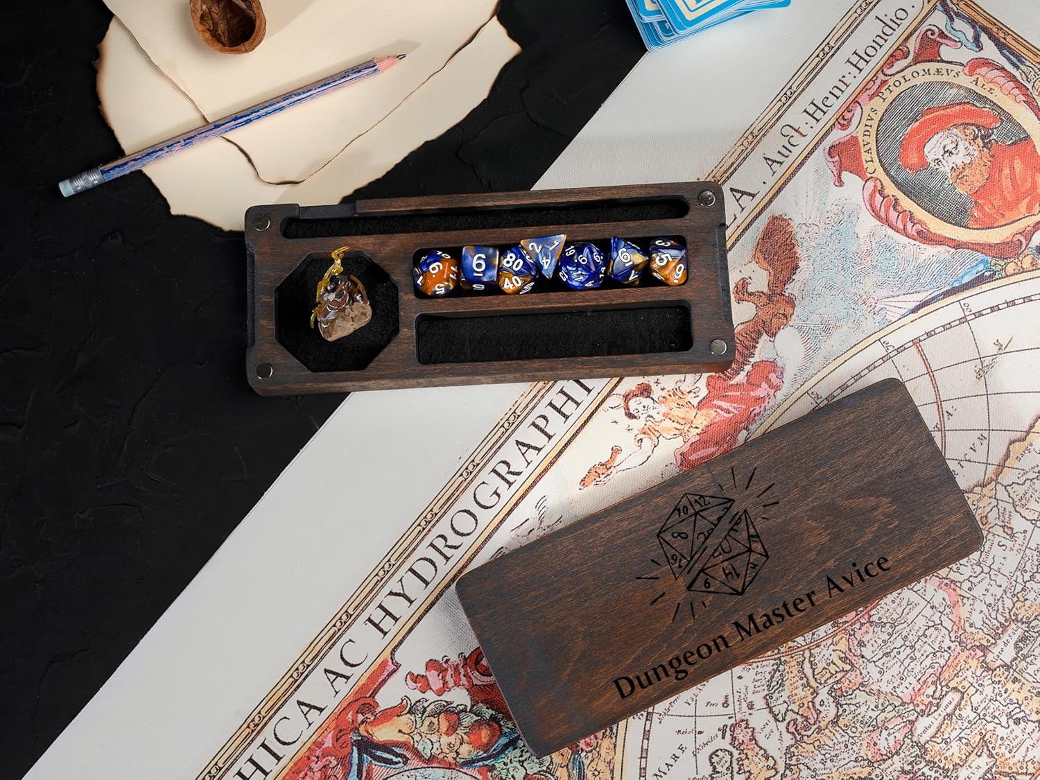 Wooden Dnd Dice Box - Dnd Dice Tray and Storage - Dnd Gifts - Dice Holder Box - Travel Dice Tray - Magnetic Lid For Storage (Personalized, Personalized)