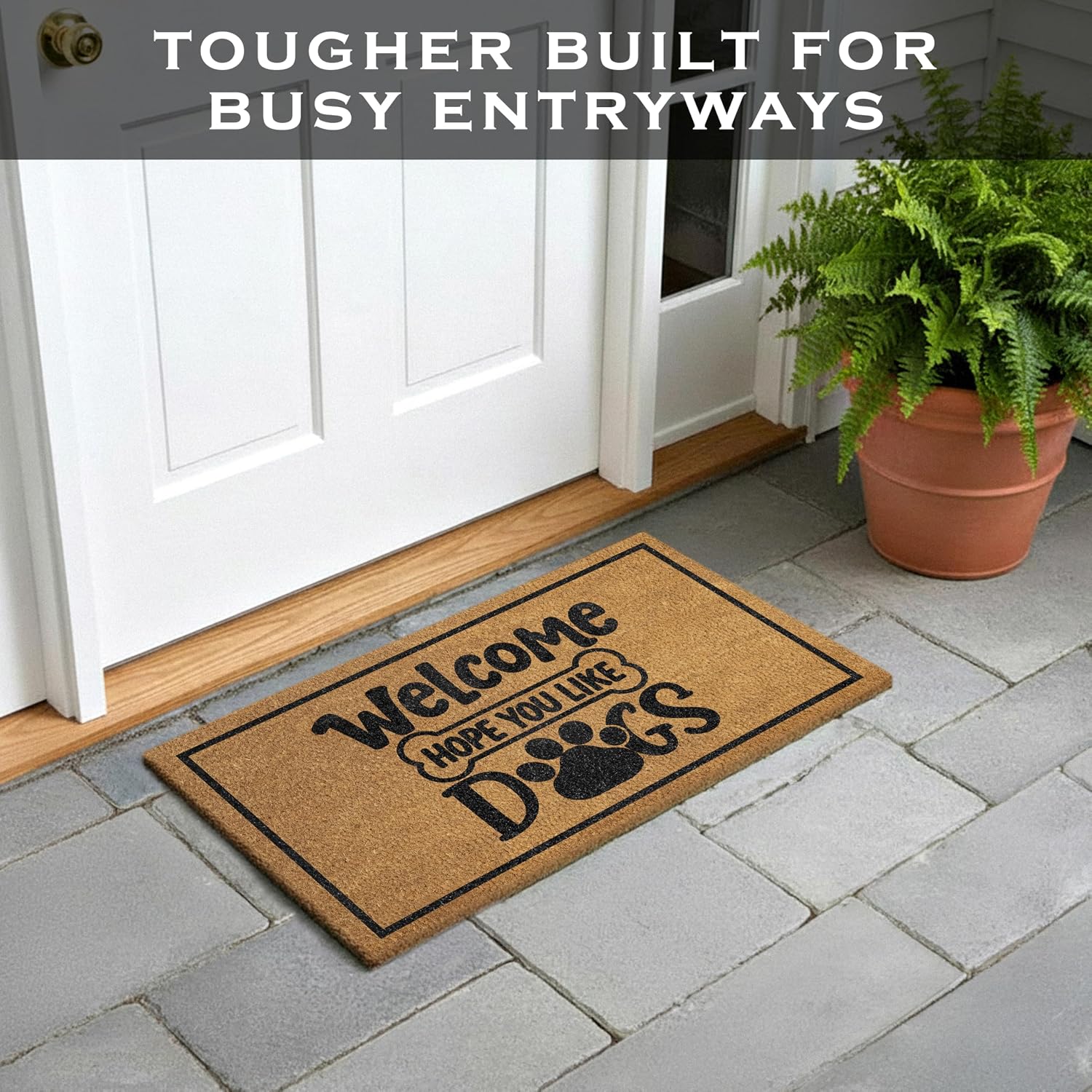 MAINEVENT Welcome Hope You Like Dogs Doormat 30x17 Inch, Vibrant Dog Welcome Mat for Outside Entrance, Funny Dog Doormat Outdoor