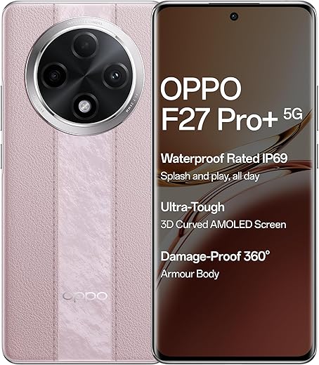 OPPO F27 Pro+ 5G (Dusk Pink, 8GB RAM, 256GB Storage)| 6.7″ FHD+ AMOLED Toughest 3D Curved Display|64MP AI Featured Camera|IP69 | 67W SUPERVOOC|…