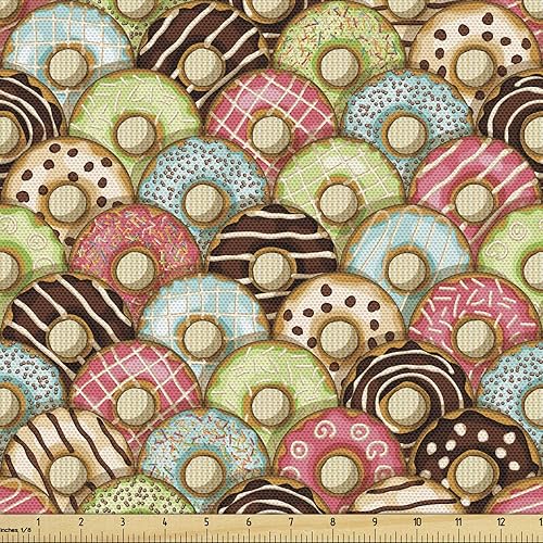 Miniatura 98 de Ambesonne - Tela de helado por The Yard, deliciosos alimentos fríos de verano en conos estilo Kawaii patrón ilustrado, tela decorativa