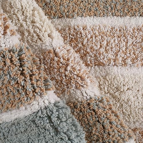 Miniatura 7 de THE BEER VALLEY Alpine Stripe - Alfombra de baño de 24 x 60 pulgadas, color gris beige, suave y absorbente, antideslizante, alfombra de baño larga,