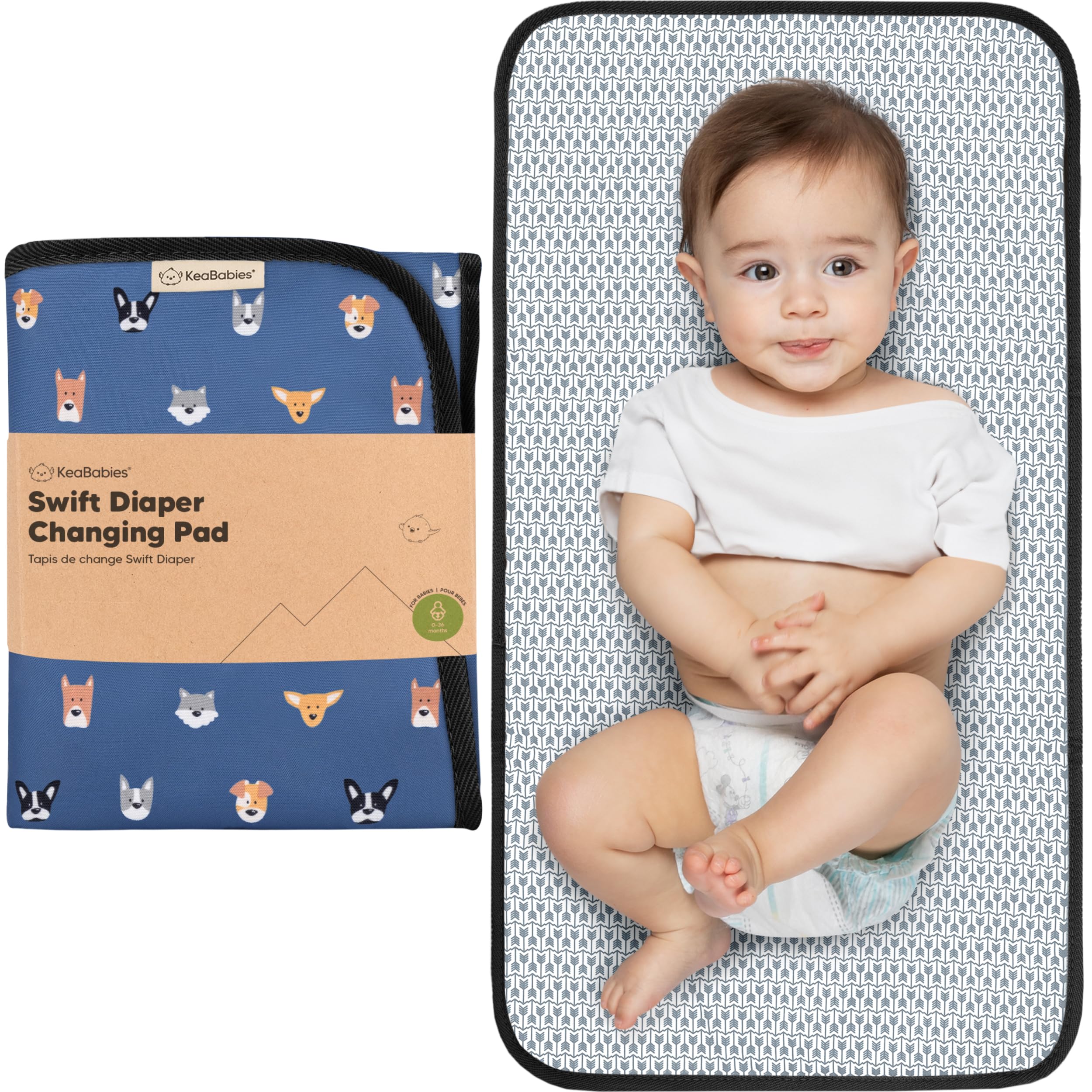KeaBabies Portable Diaper Changing Pad, Easy Wipe Clean - Foldable Waterproof Baby Changing Mat for Diaper Bag, Compact, Lightweight, 25x13 Newborn,