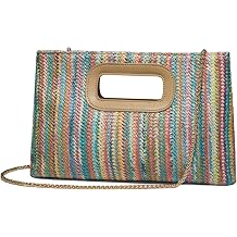 Convertible Trendy 2025 Faux Wicker & Raffia Clutch Purse for Women with Crossbody Strap in Neutral Tones