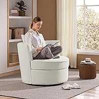 Yaheetech Swivel Barrel Accent Chair 360° Rotation Boucle Fabric Removable Pillow White Armchair Living Room Bedroom