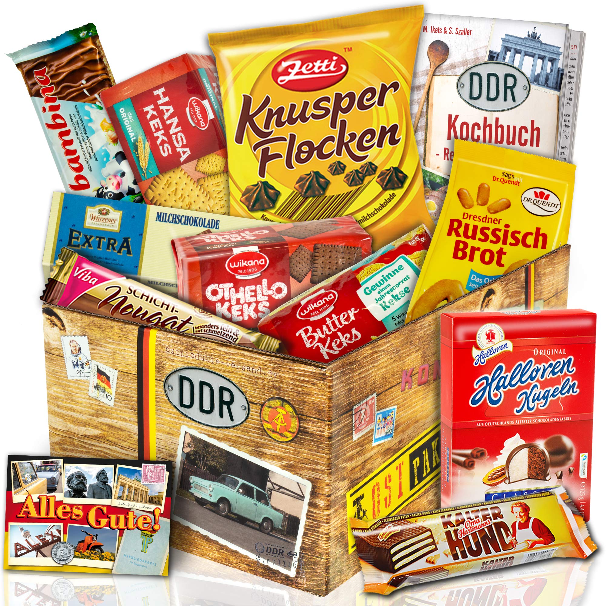 Ostprodukte-Versand Geschenkset mit Keksen – Original DDR Keksbox mit nostalgischen Gebäck Waren | Süßes Geschenk für Frauen & Familien | Vielfalt aus Ostmarken in Retro-Verpackung