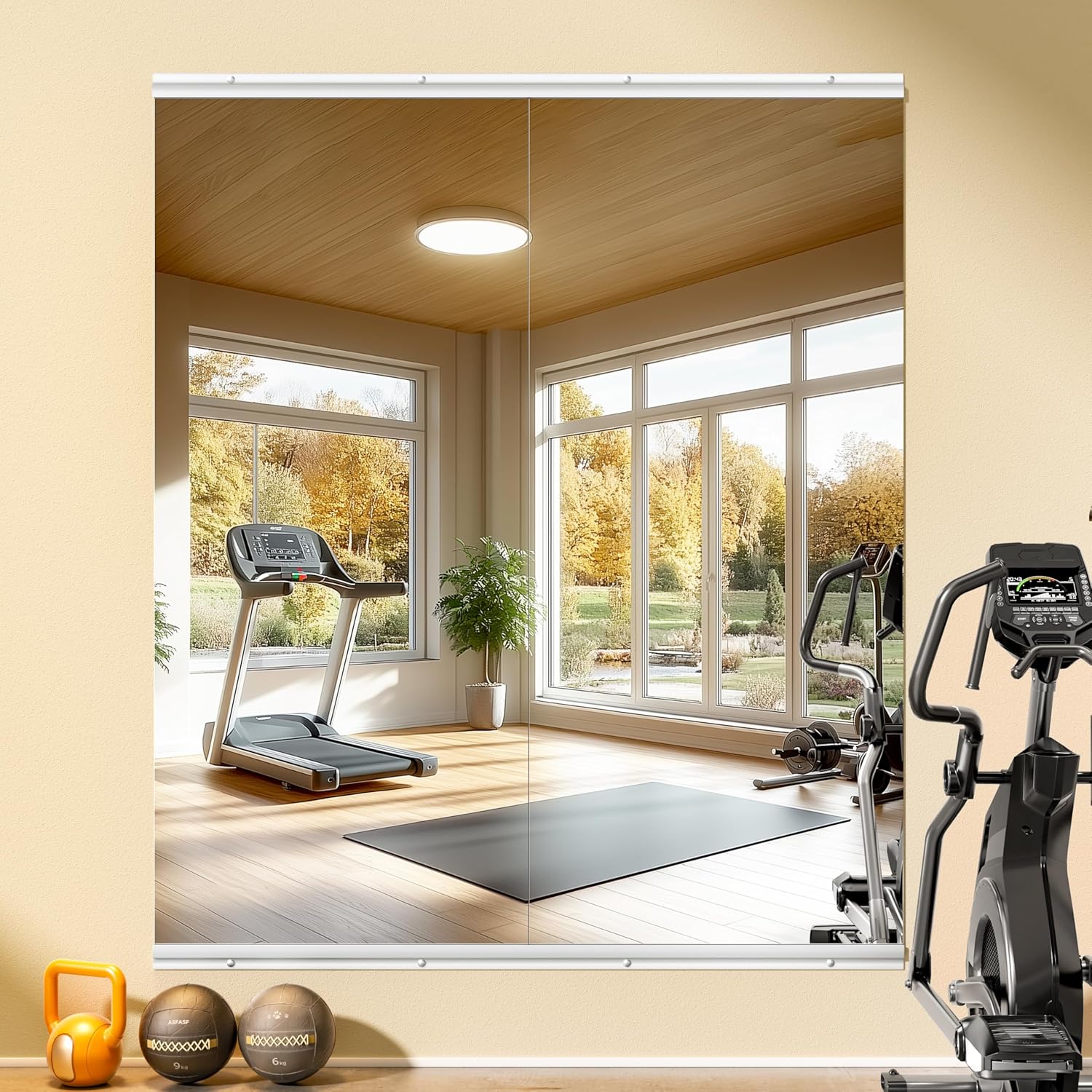 Hasipu Home Gym Mirror 55" L x 24" W - 2PCS Large Full Body Mirror for Yoga, Wall-Mounted Mirrors for Fitness, Garage, Dance Studio, 0.16in Tempered Glass Frameless 55"L x 24"W - 2PCS Silver