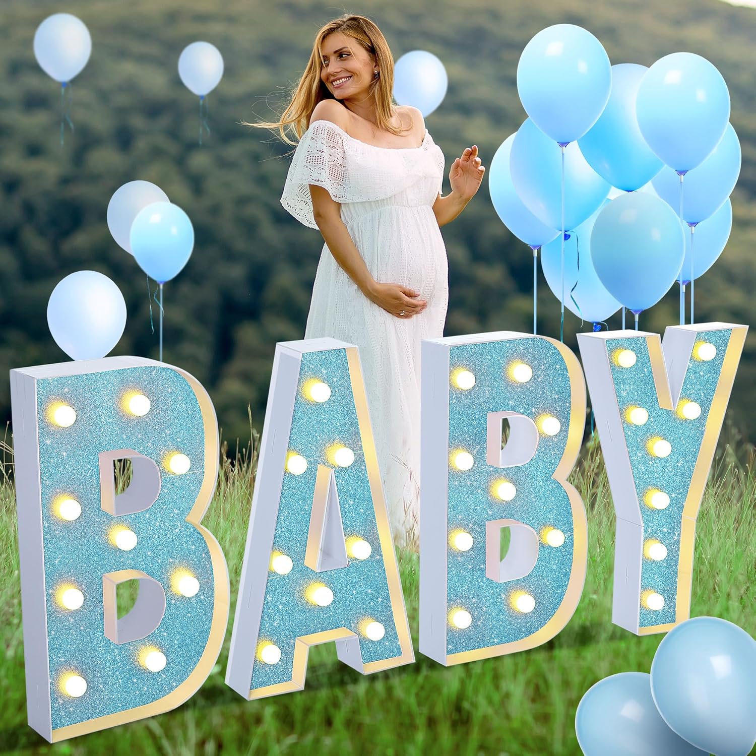 Meonum Baby Shower Decoration, 2.3ft Large Baby Marquee Letters Kit, Light Up Mosaic Foam Board Sign for Girl Boy, Battery Operated Baby Shower Centerpieces Decor for Gender Reveal Party(Blue)