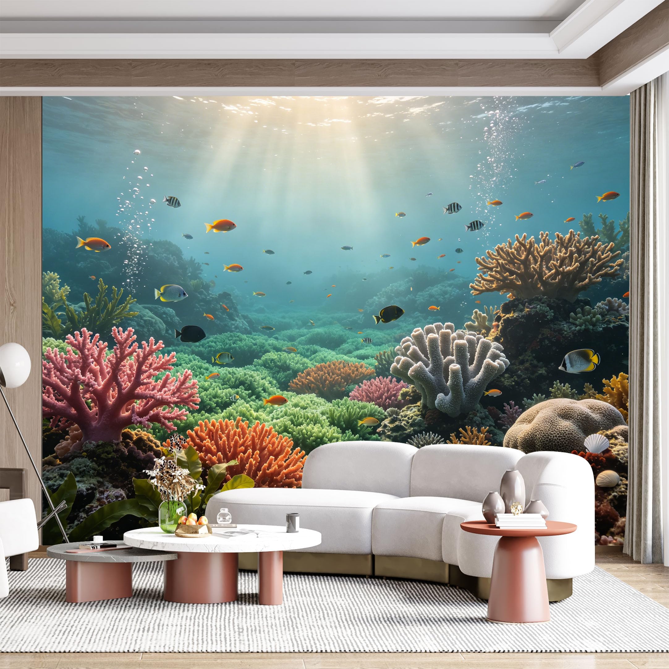 Custom Size Wall Mural Vibrant Coral Reef Marine Life Tropical Fish Ocean Underwater Scene SelfAdhesive Wall Fabric Removable for Home Office Decor