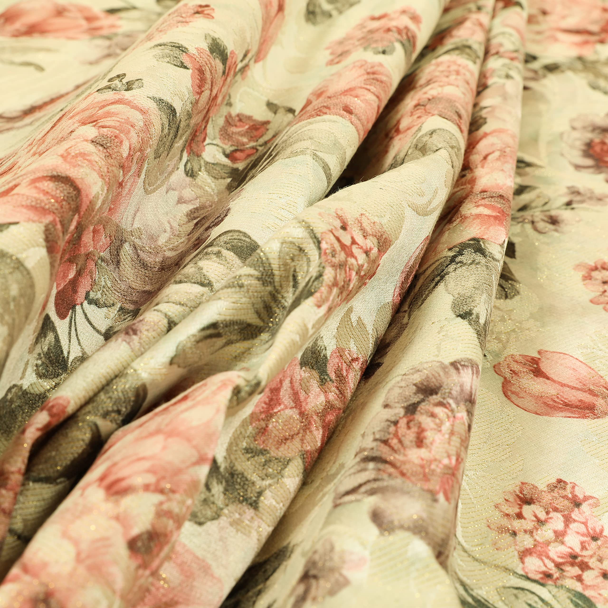 Redbrick Mill Fabrics Flame Retardant Colourful Printed Glitter Effect Velour Floral Pattern Pink Upholstery Fabric (Per Metre)