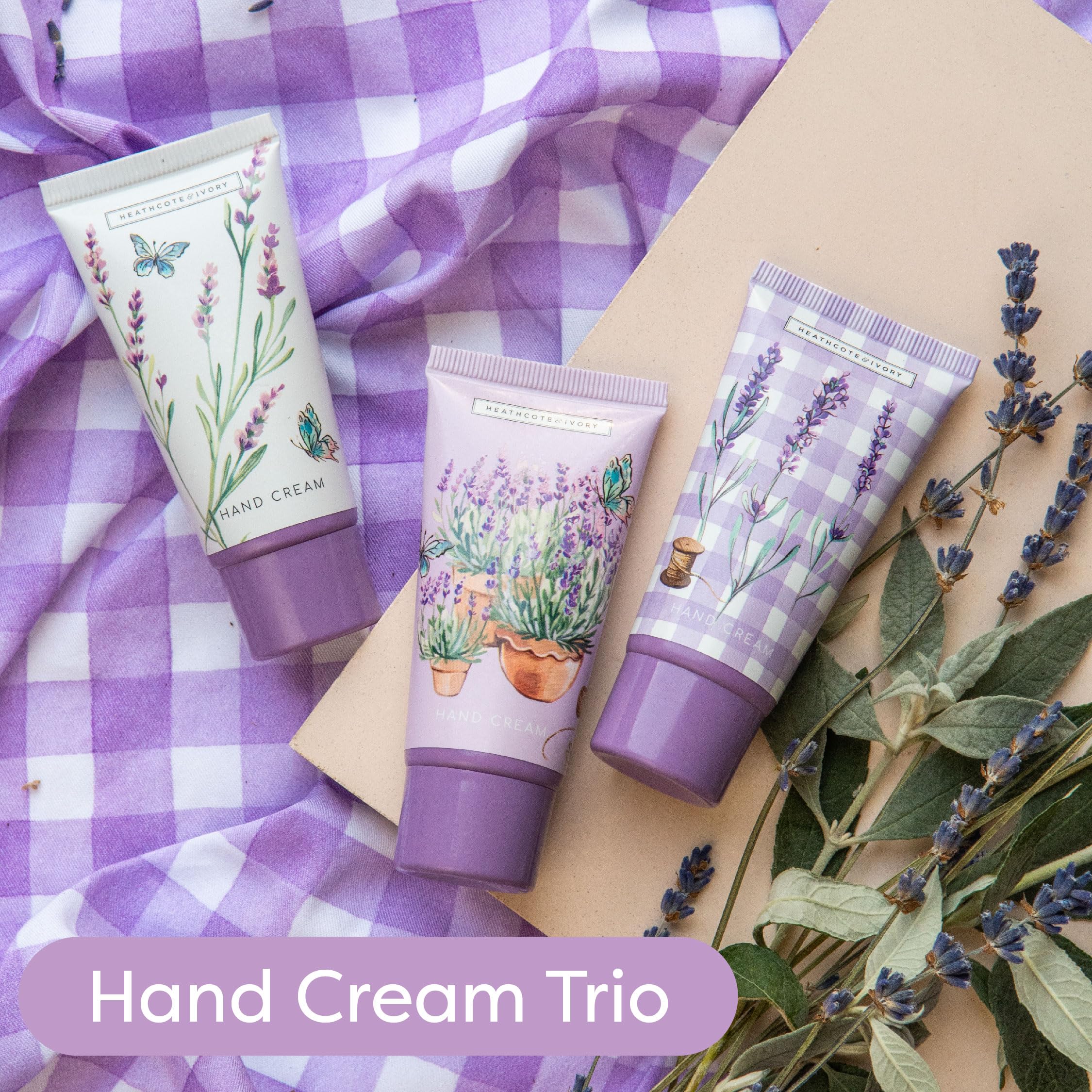 Heathcote & Ivory Hand Cream Trio 3x 30ml, Lavender Scented, Shea Butter, Argan Oil, Moisturiser Leaving Skin Soft - Image 2